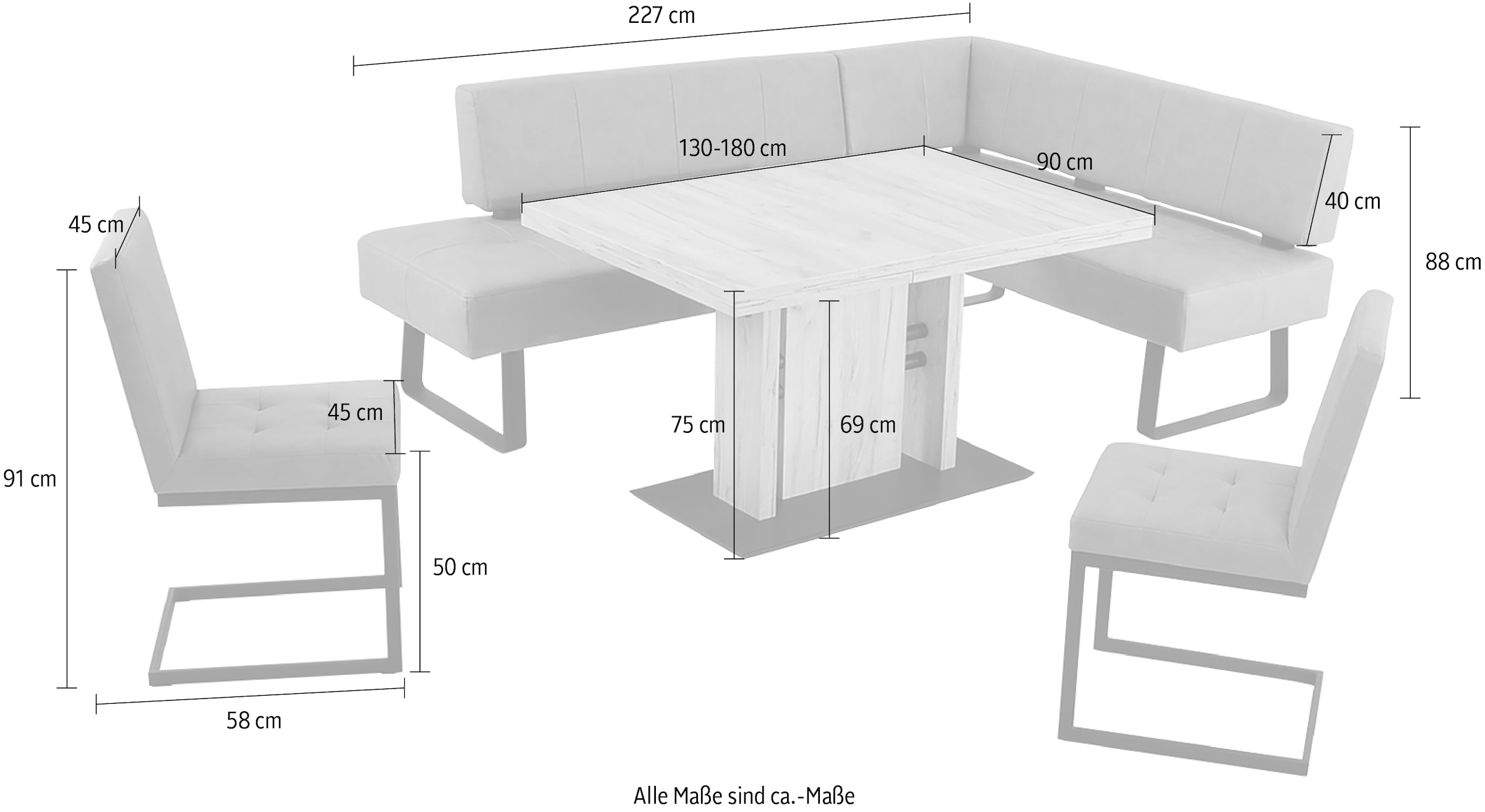 K+W Komfort & Wohnen Essgruppe »Spider II« 4 Stk. tlg. langer Schenkel wahweise in 2 Breiten, 2 Freischwinger, 1 Tisch