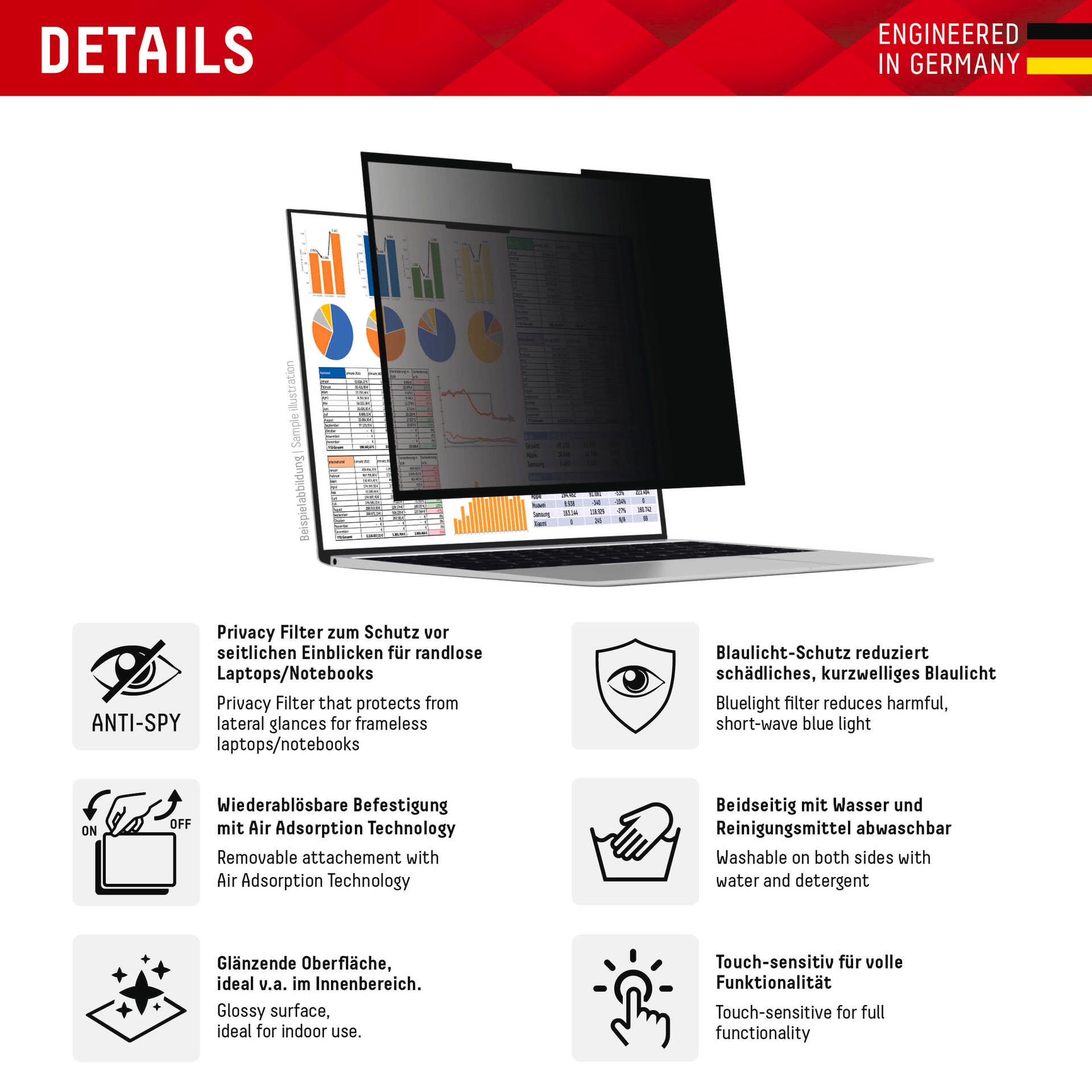 Displex Displayschutzfolie »Privacy Safe«, universal, 16:9, Blickschutzfolie, Schutzfolie, Bildschirmschutz