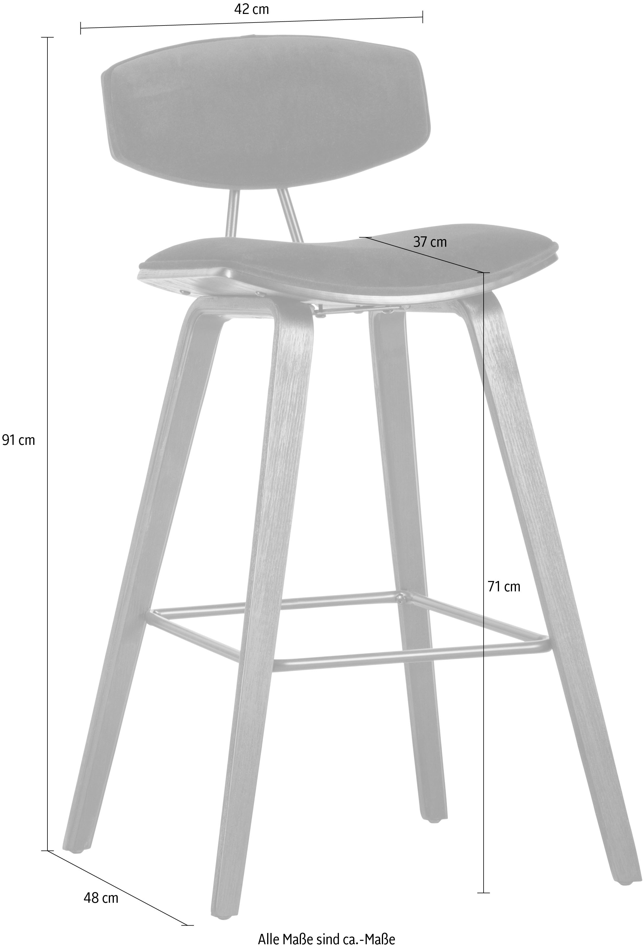WOOOD Barhocker »Senn« 2 Stk. tlg. Sitzfläche aus Samt, H 94 cm x B 41 cm