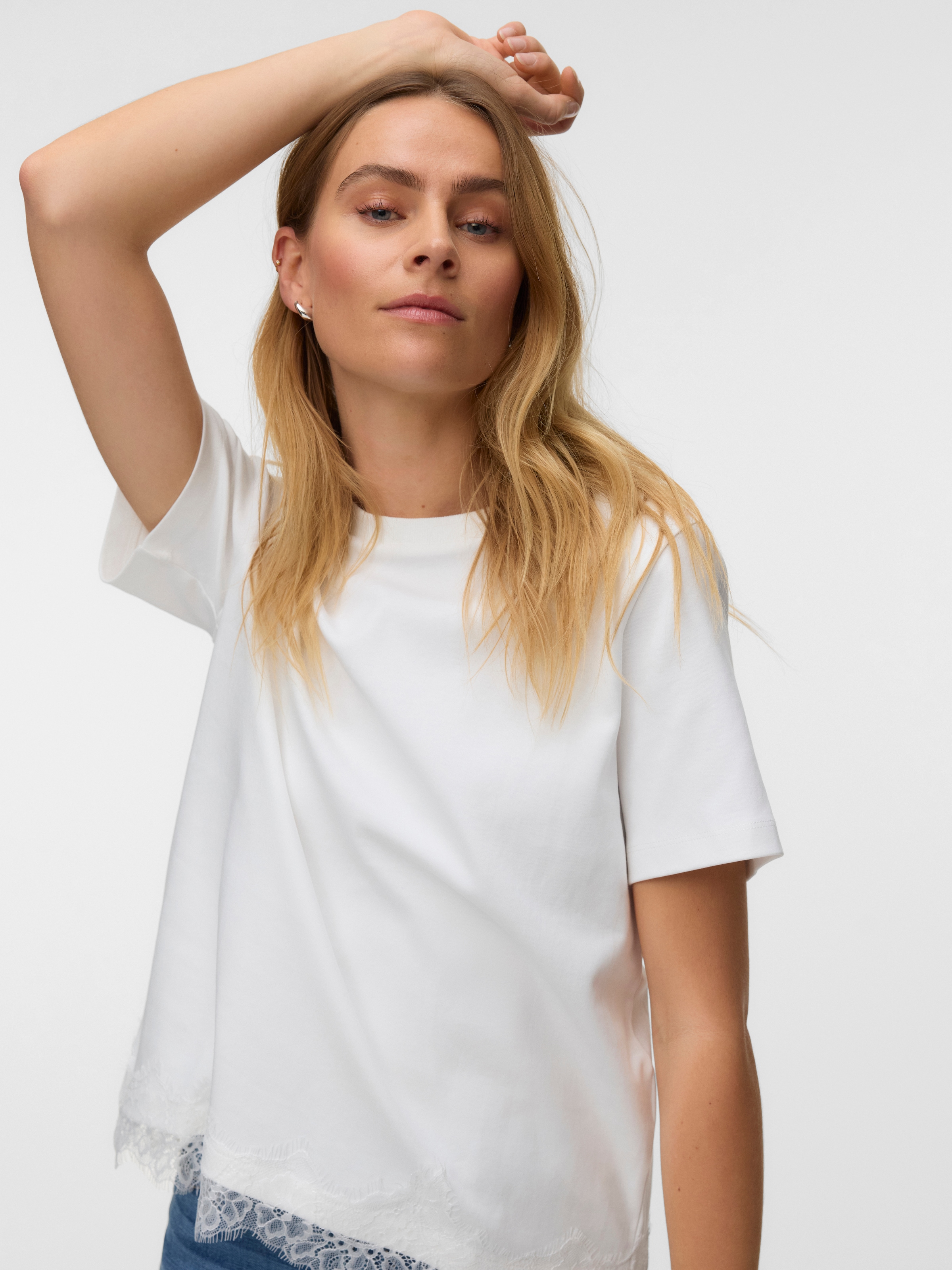 Image of Vero Moda Kurzarmshirt "VMSARA METTE LACE SS T-SHIRT JRS NOOS" Baumwolle, regular fit