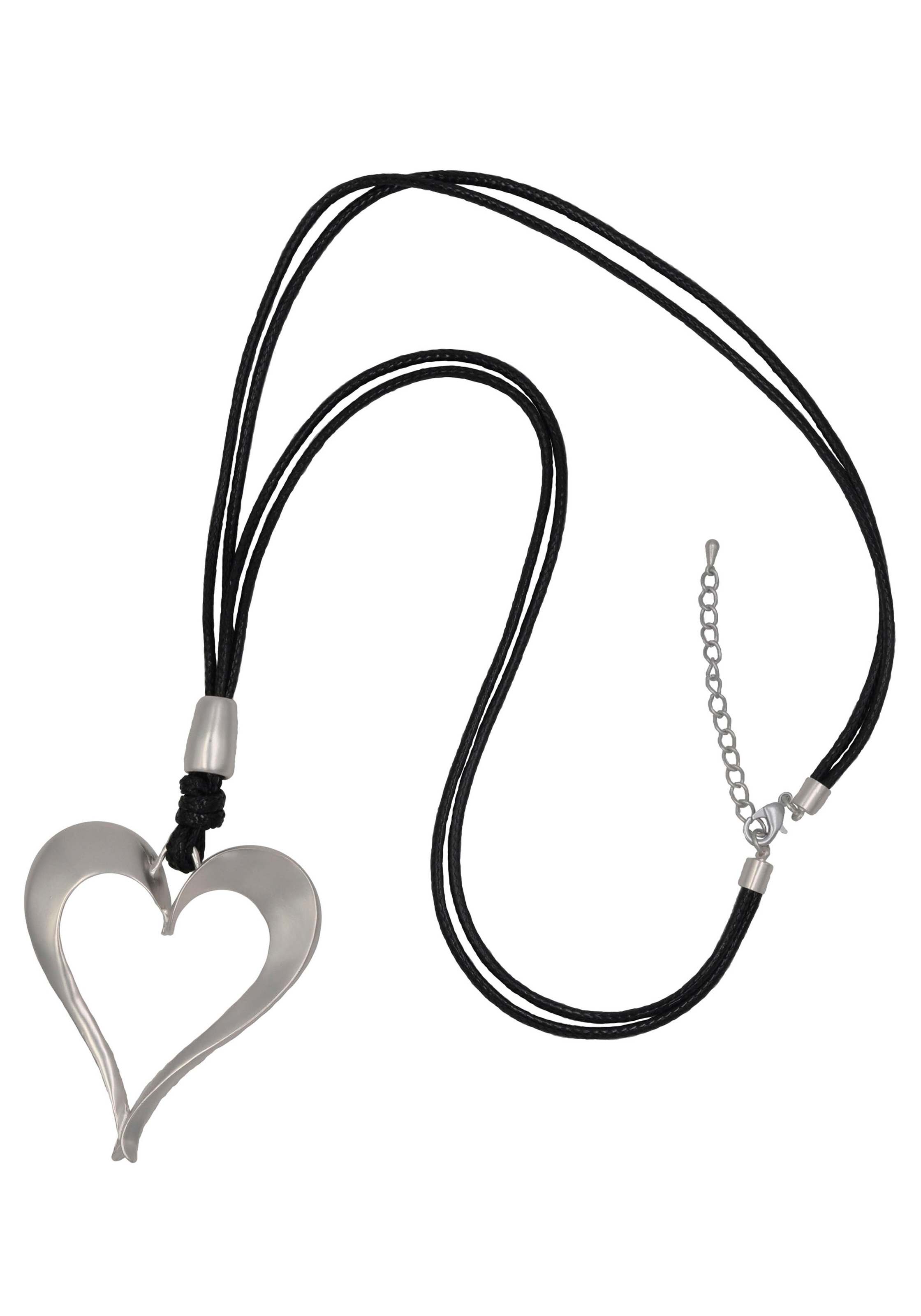 Firetti, Unisex, Lederband »Endless Love«, metallfarben, schwarz, Metall Polyurethan, L: 82 B: 2,5mm, Moderner Herzanhänger in eismatter Silberfarbe