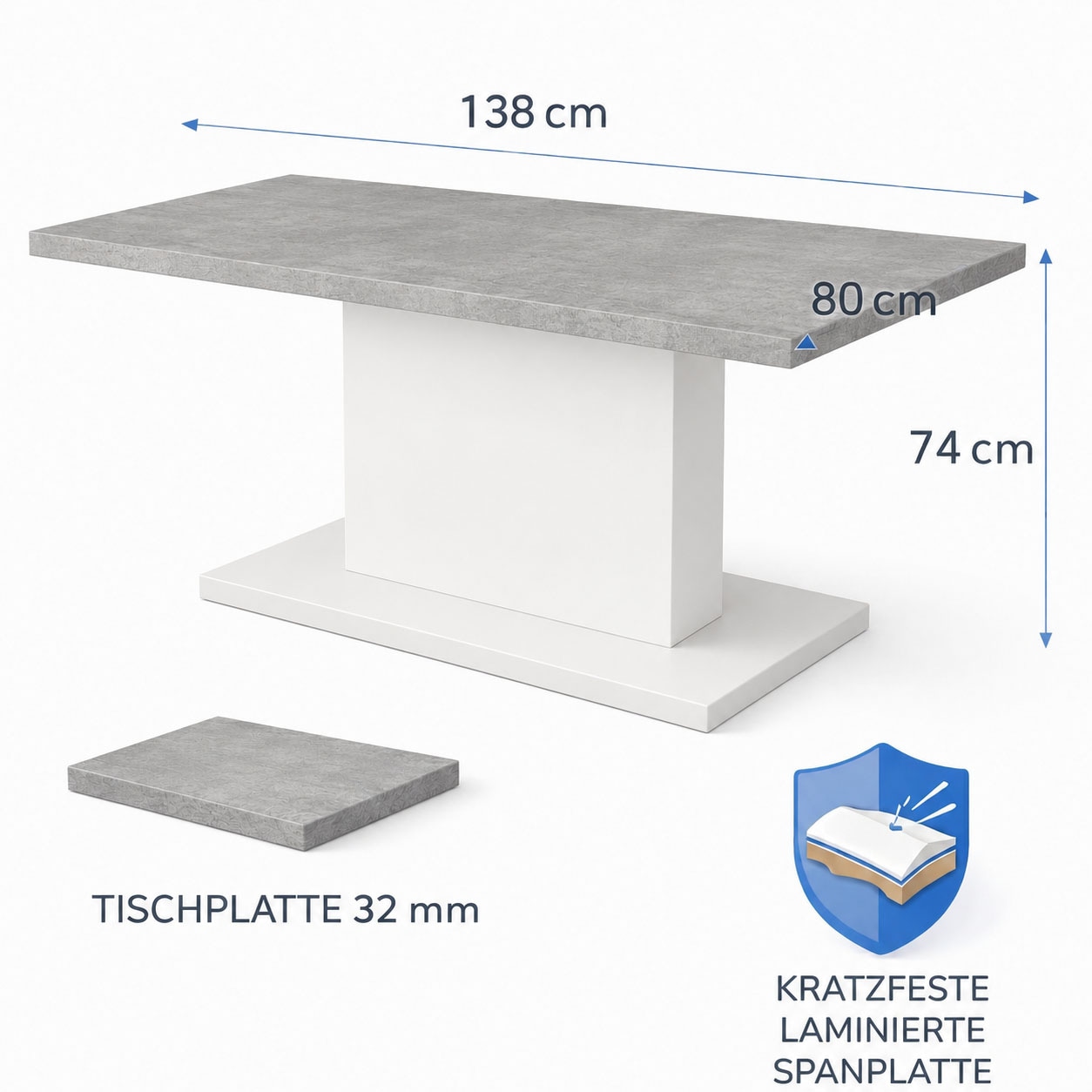 GOODproduct Esstisch »Atina Säulentisch, Küchentisch, Speisetisch, Dekortisch« Moderner Esstisch für 4-6 Personen, erhältlich in Trend-Dekoren