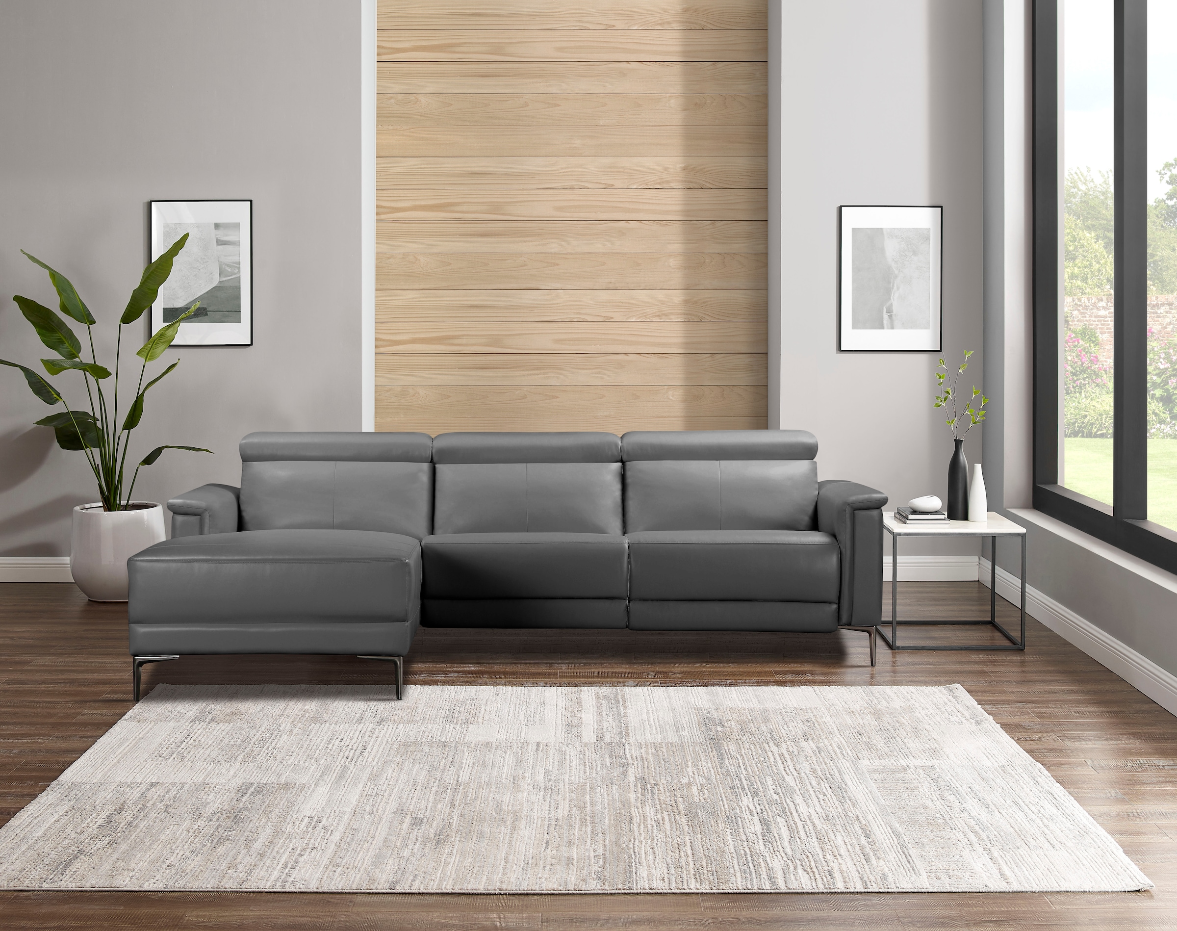 GOODproduct Ecksofa »LUND, Naturleder, L-Form, 261cm, man./elektr. Relaxfunktion (USB-A)« und Kopfteilverstellung