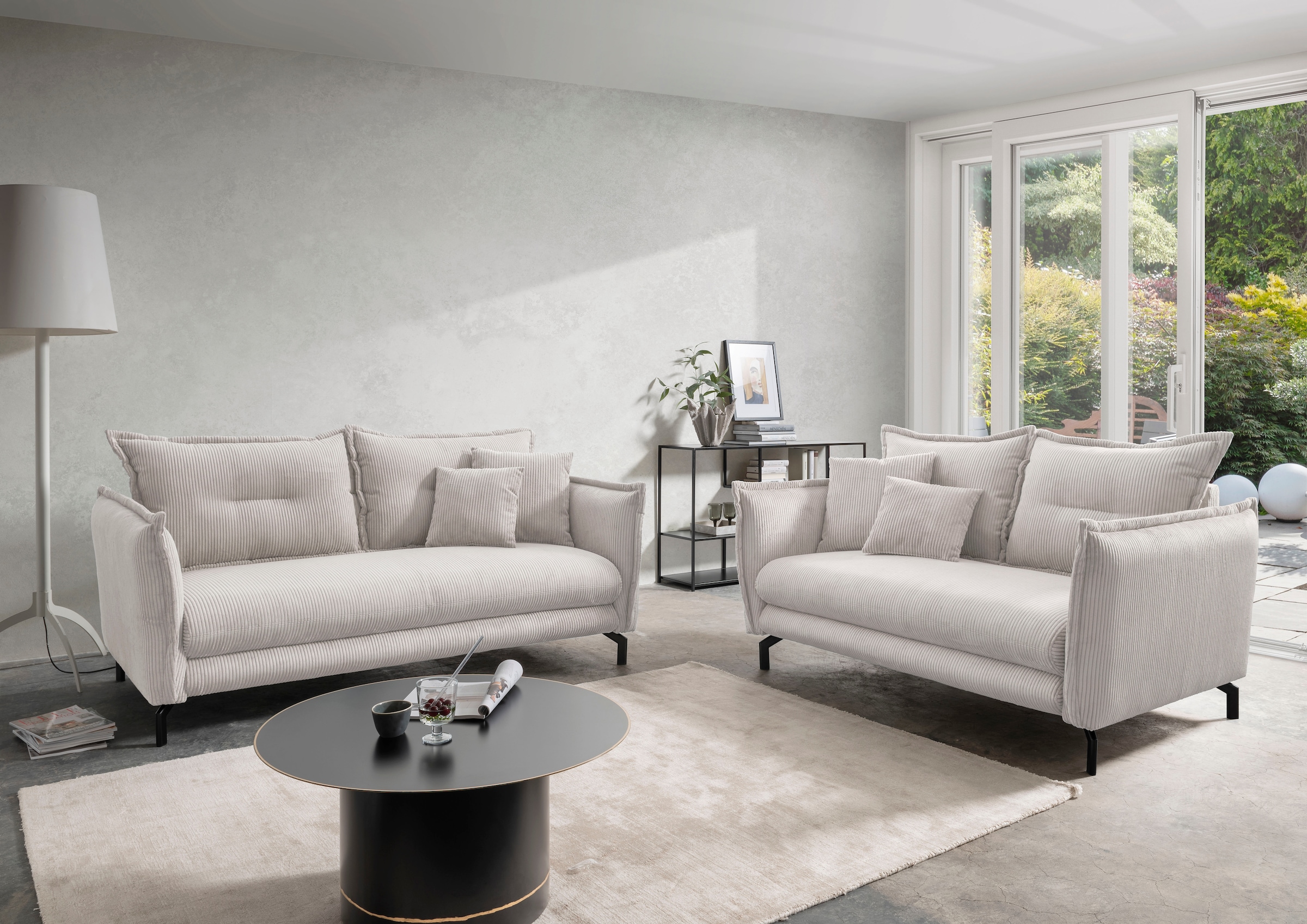 Home affaire Sitzgruppe »LAVA modern und elegant, aktuelle Kissenoptik« 3-Sitzer und 2-Sitzer, 2 tlg. tlg. Armlehnen verstellbar