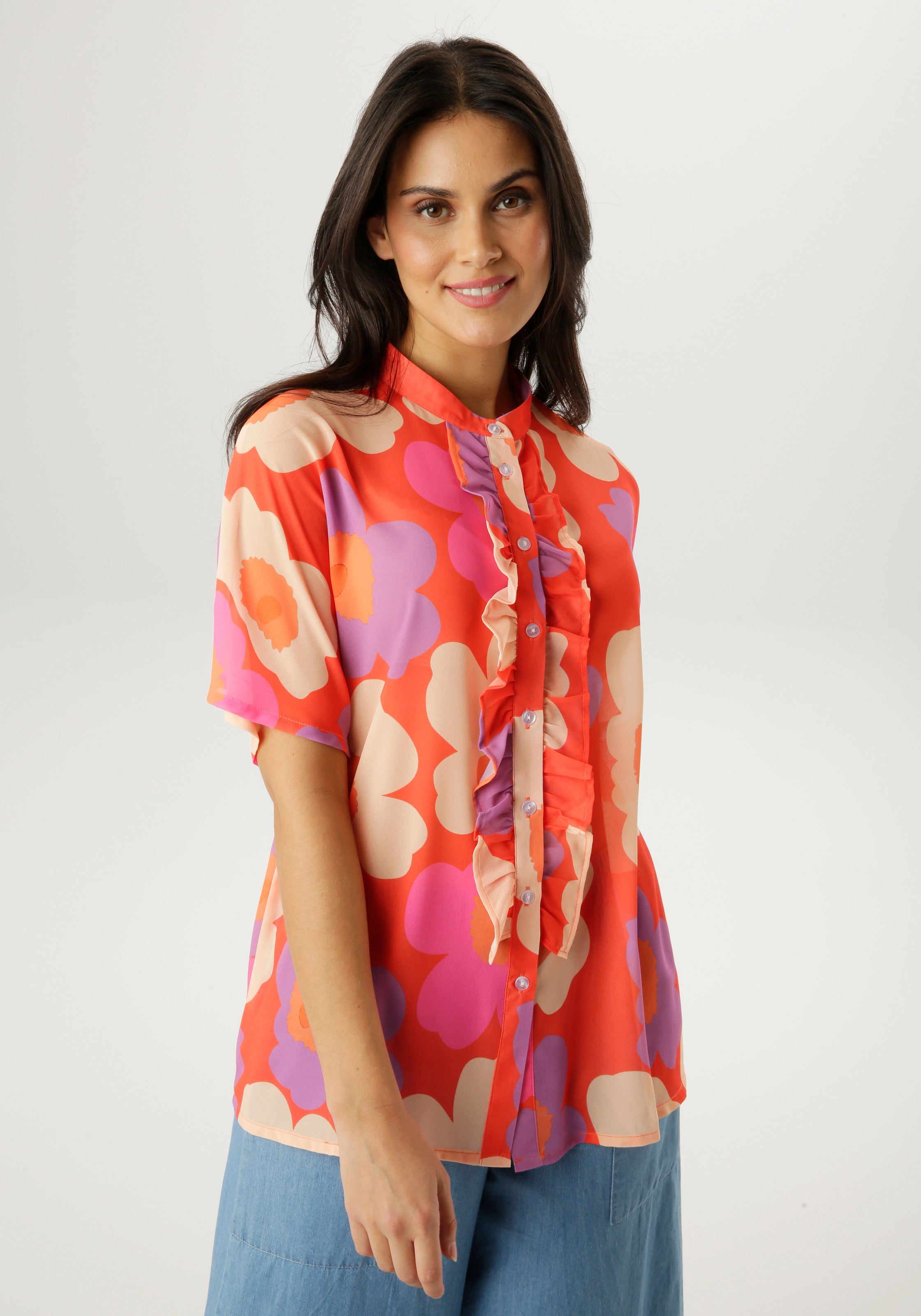 Image of Aniston SELECTED Chiffonbluse kleiner Stehkragen und längs verlaufende Volants - NEUE KOLLEKTION
