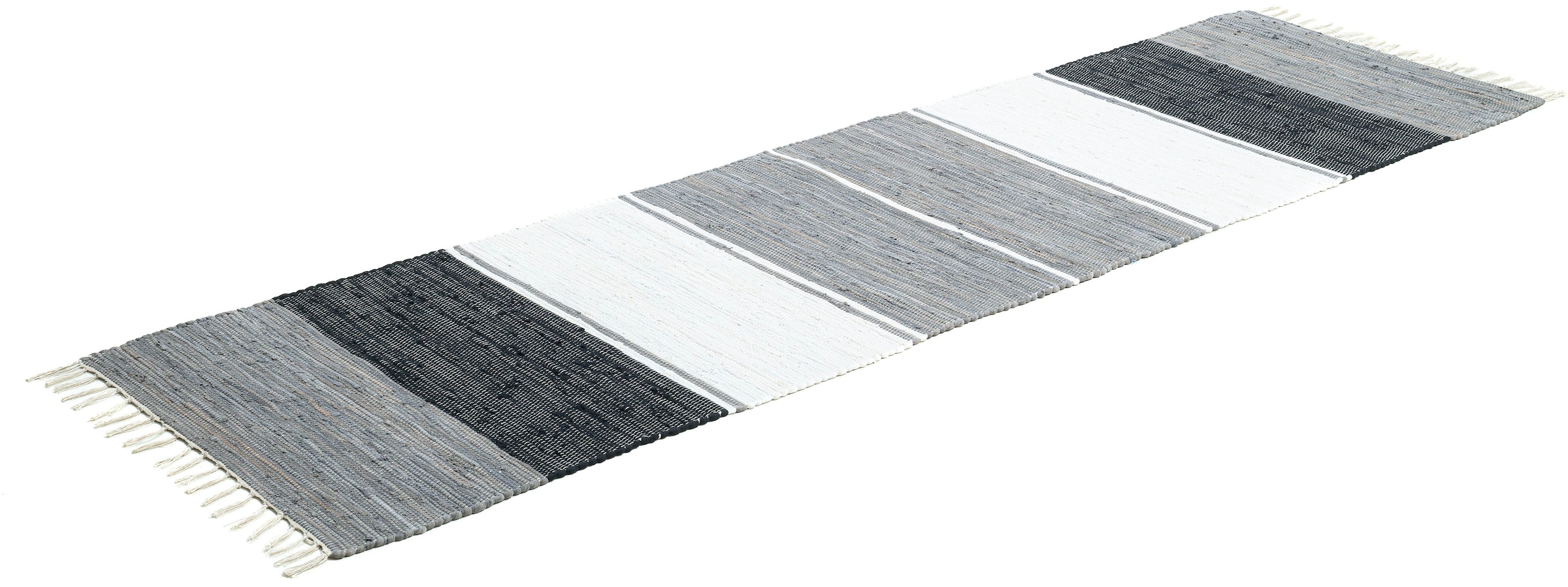 THEKO Läufer »Stripe Cotton«, rechteckig, 5 mm Höhe, Handweb Flachgewebe, reine Baumwolle, handgewebt, mit Fransen