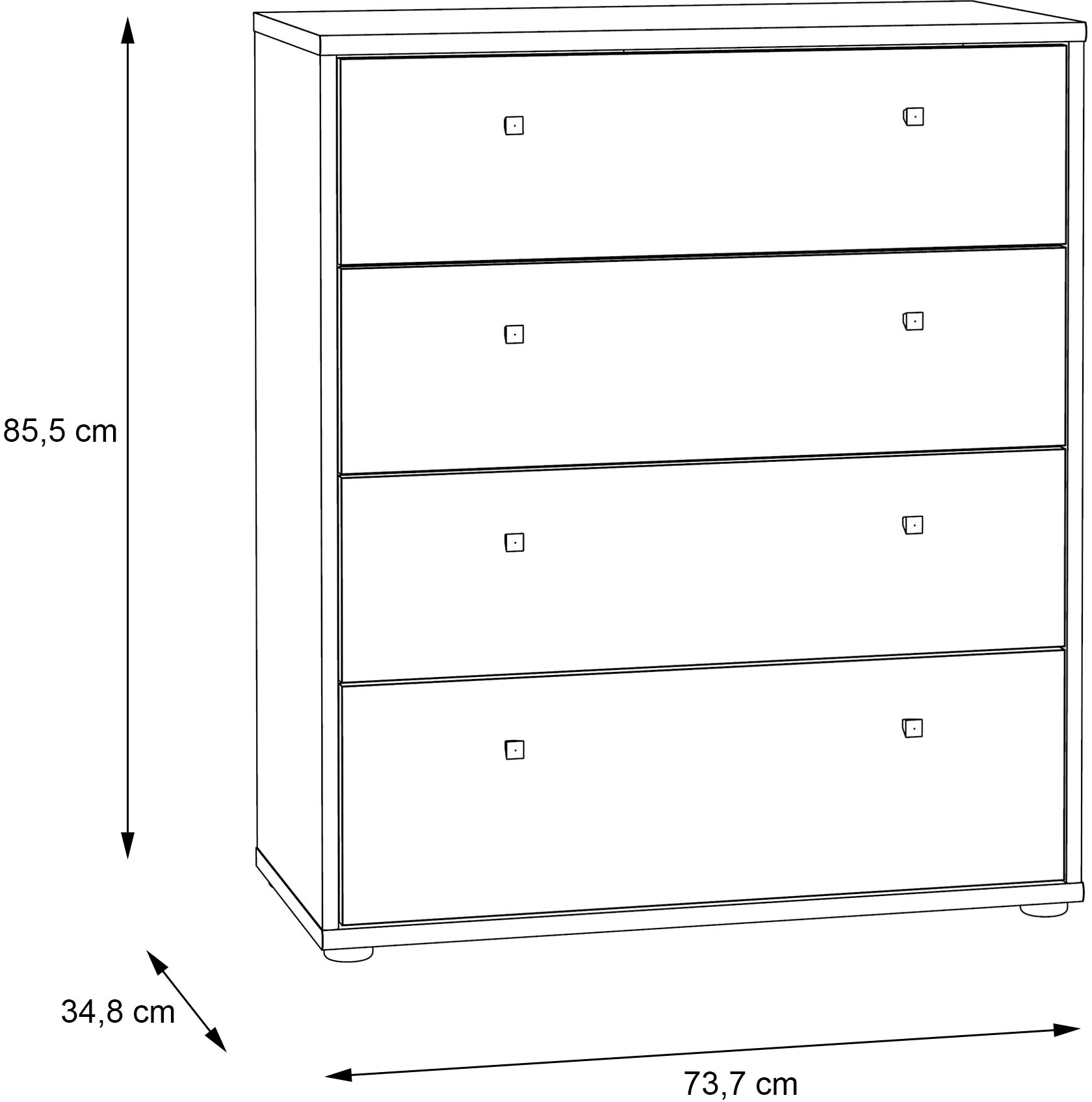 FORTE Commode »Tempra, Kommode, 4 Schubkästen , Höhe 85,5 cm« largeur 73,7 cm