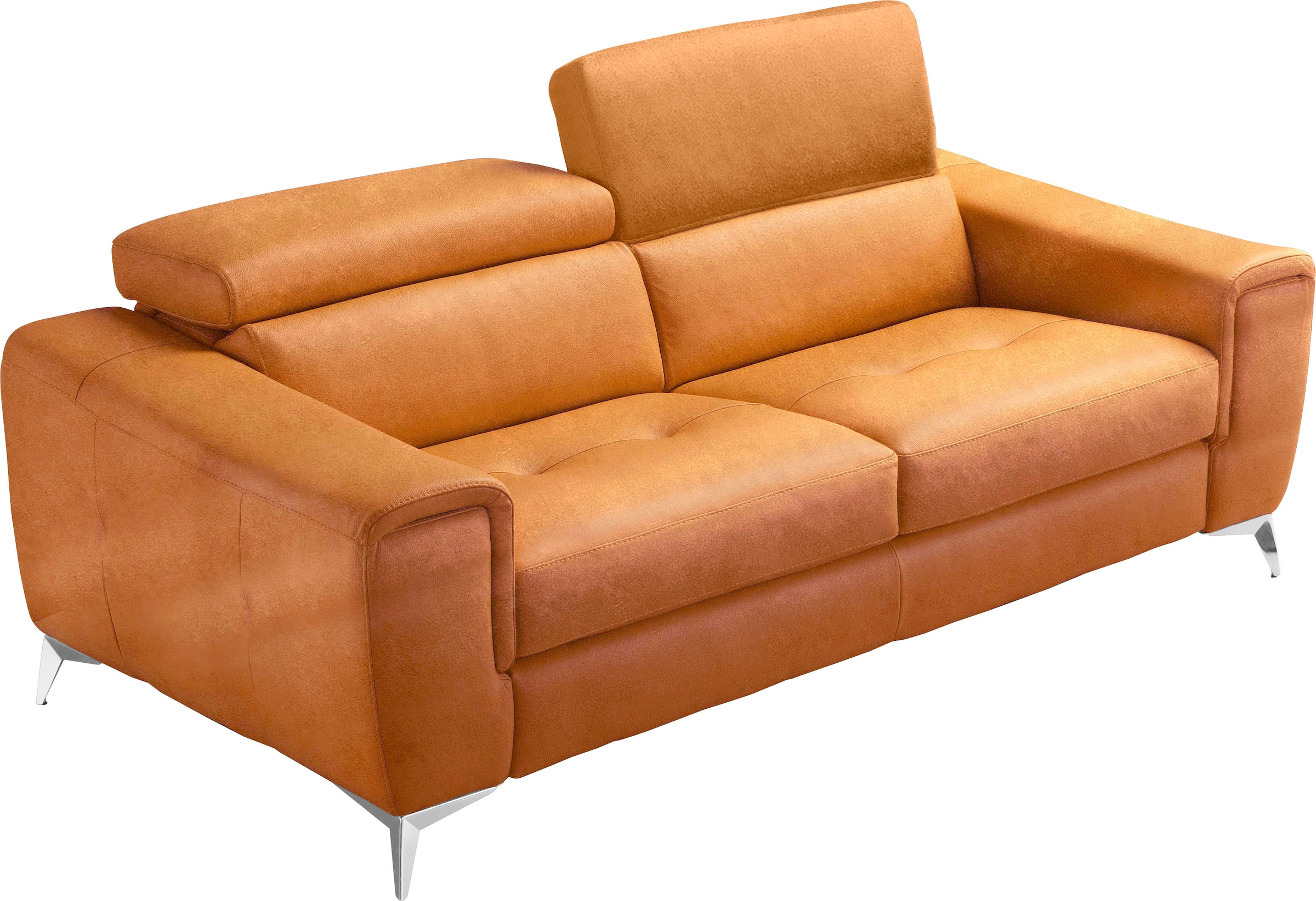 Image of Egoitaliano 2,5-Sitzer "Francine, Designsofa, Loungesofa, Breite 213 cm, Fussfarbe chrom" Designfuss, Luxus-Microfaser Lederoptik, cognac