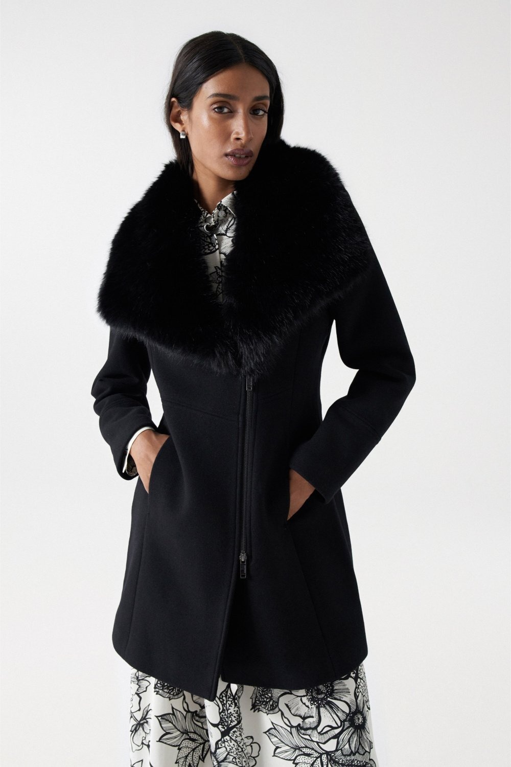 Walkjacke »Salsa Jeans Wollmantel Wool Coat With Fur Collar«