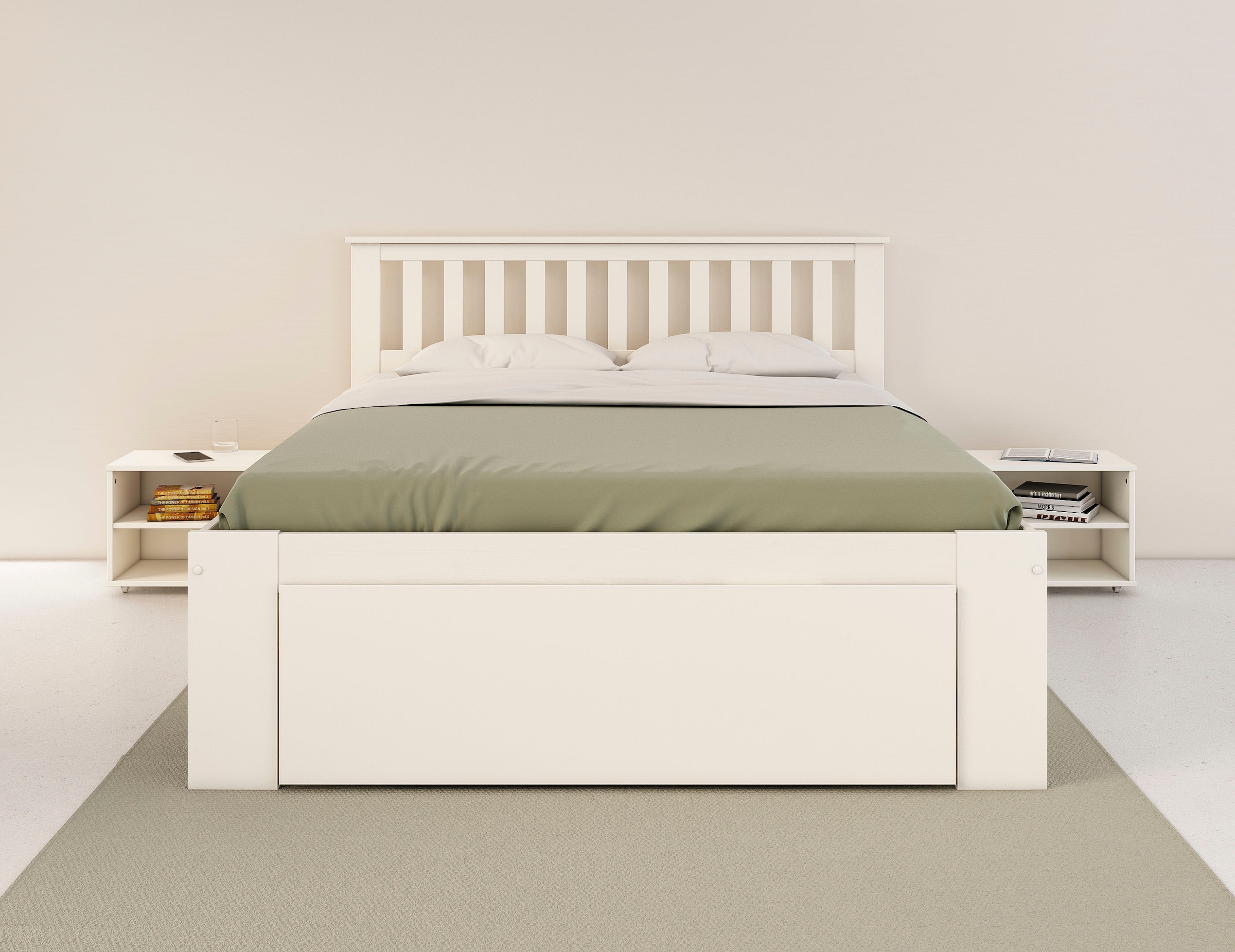 GOODproduct Massivholzbett »Kallvin, platzsparend, 3 Bettkästen, Nachtschränke ausziehbar« inklusive Lattenrost, ideal fürs Jugendzimmer und kleine Räume, FSC®
