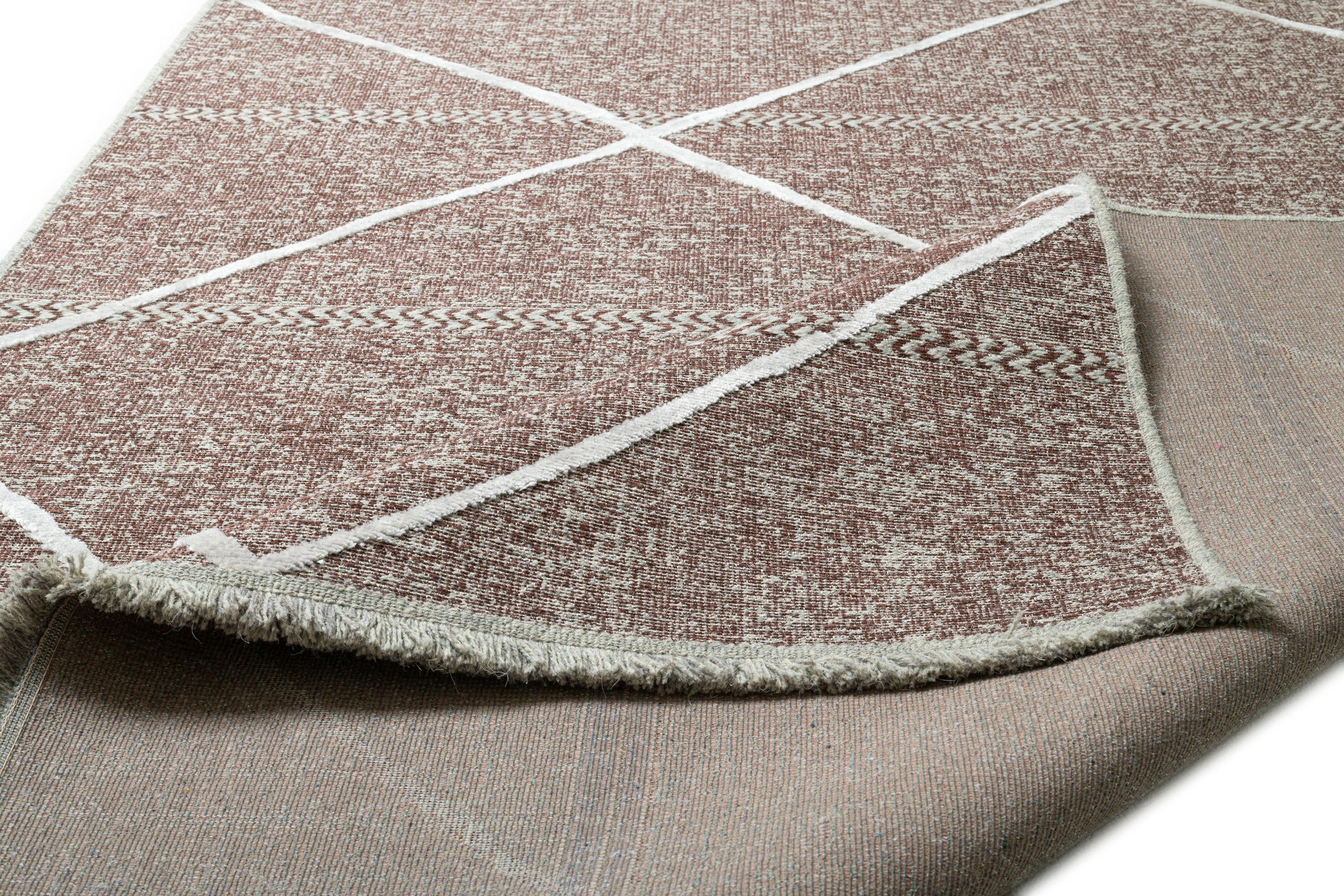 Sansibar Teppich »Braderup«, rechteckig, 2 mm Höhe, Flachgewebe, modernes Scandi Design, Motiv Rauten, mit Fransen