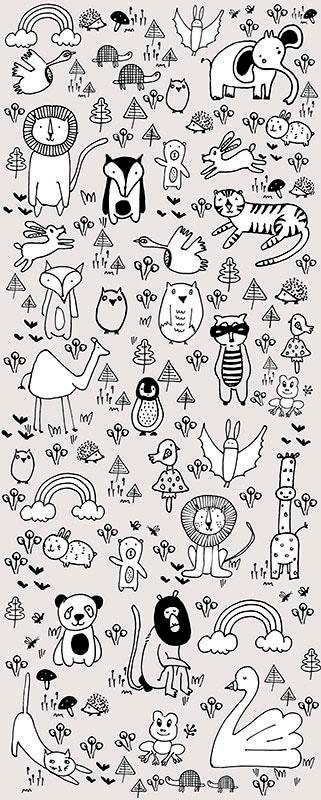 Image of Komar Vliestapete "Digitaldruck Vlies - Scribble Park Panel - Grösse 100 x 250 cm" bedruckt glatt Wohnzimmer, Schlafzimmer