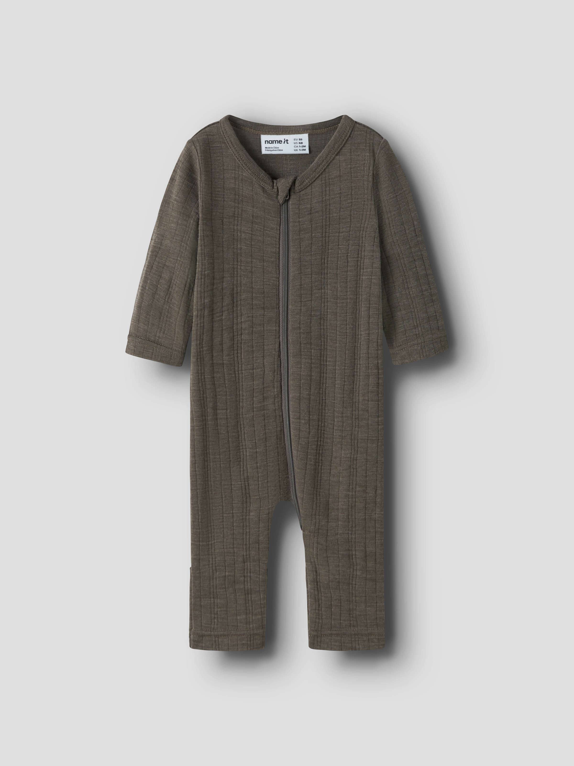 Name It Schlafanzug »NBMWANG WOOL NEEDLE NIGHTSUIT SOLID NOOS« aus Wolle, Regular Fit, mit Reissverschluss und Kinnschutz, für Babys