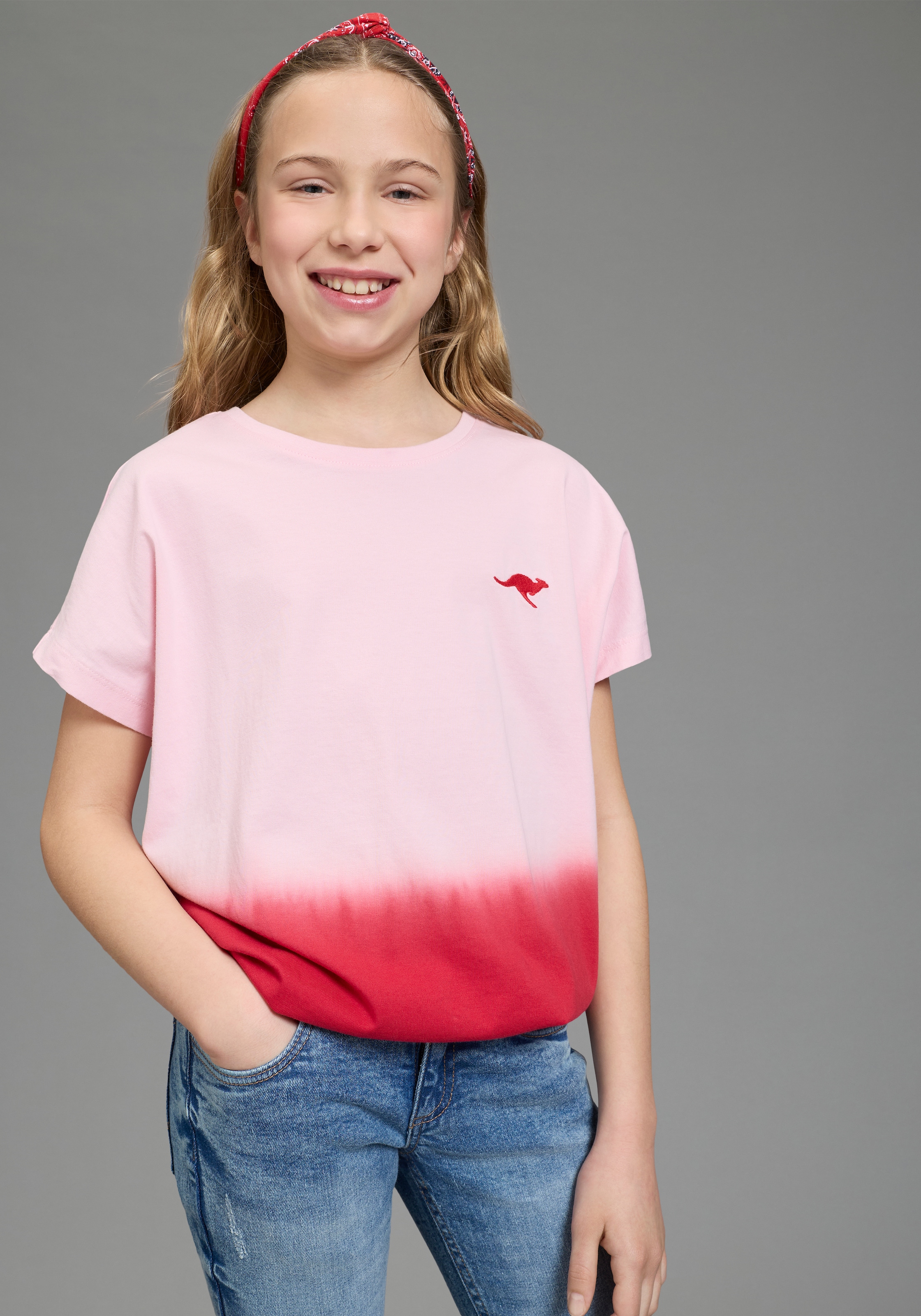 KangaROOS T-Shirt »mit Farbverlauf und Logodruck« Kurzarm,  weite Fledermausärmel,  modisches Batikmuster