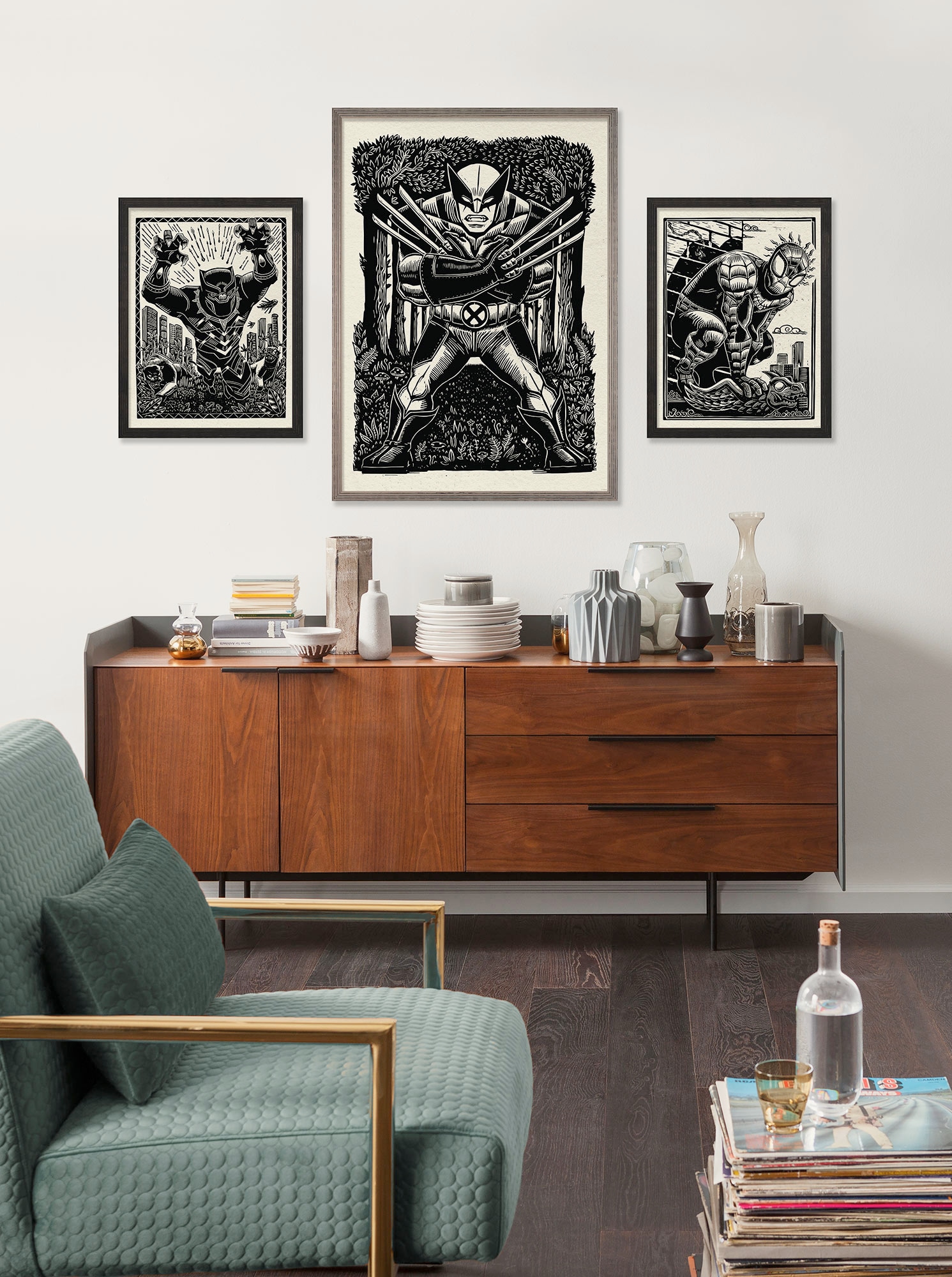 Komar Wandbild »Marvel Black Panther Lino-Cut Charge«, Disney, (Set, 1 St.), 40 x 50 cm (Breite x Höhe) - Kinderzimmer, Dekoration