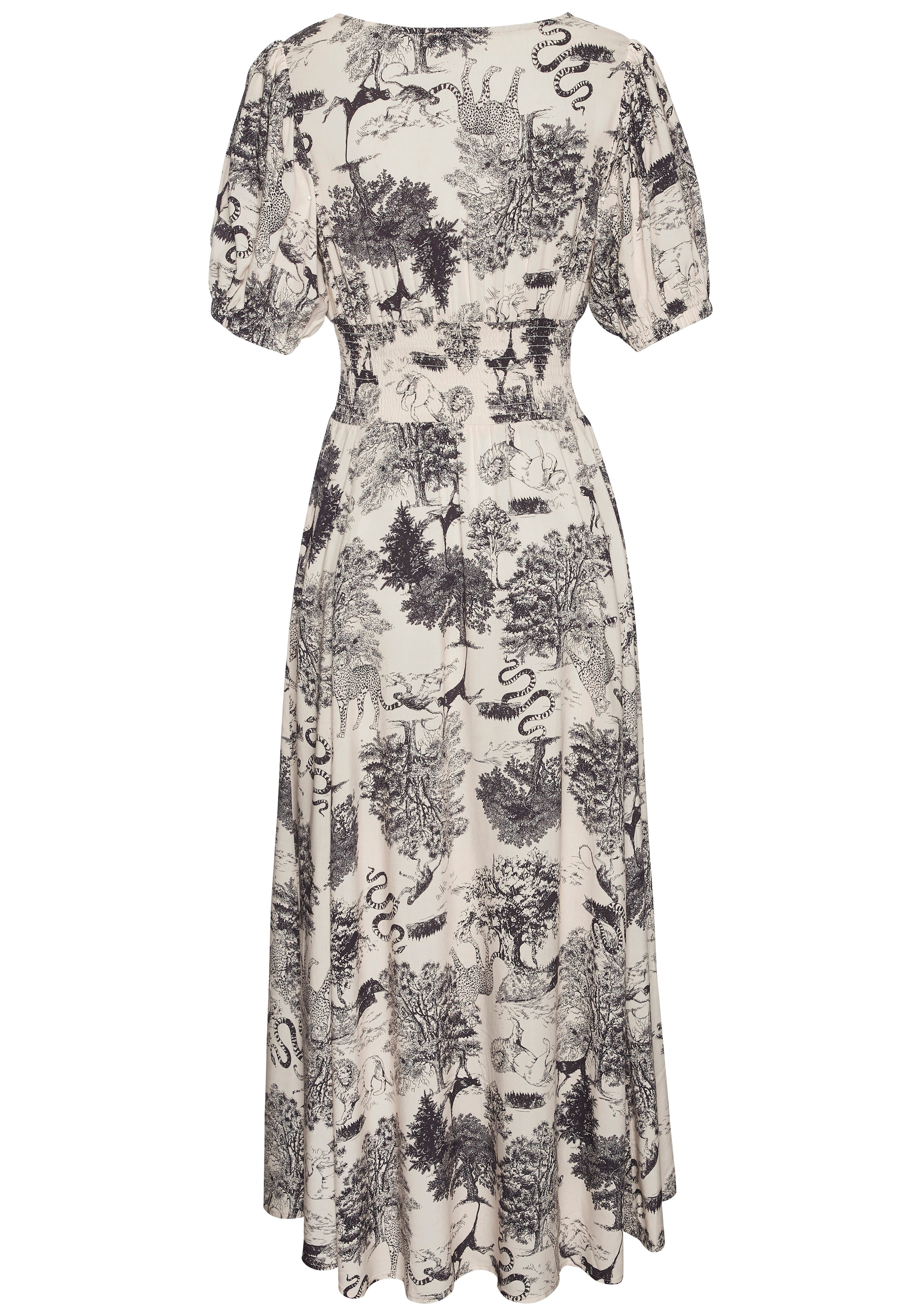 LASCANA Maxi robe avec imprimé intégral et encolure en V, robe d'été, robe de plage