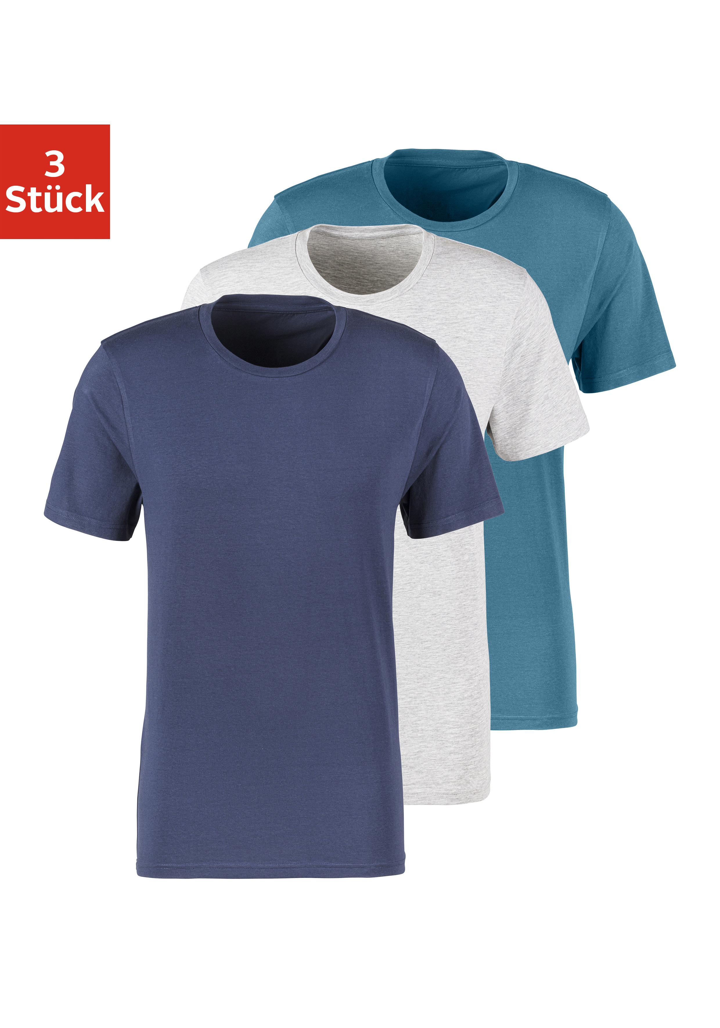 T-Shirt, (Packung, 3 tlg.), mit Rundhals-Ausschnitt