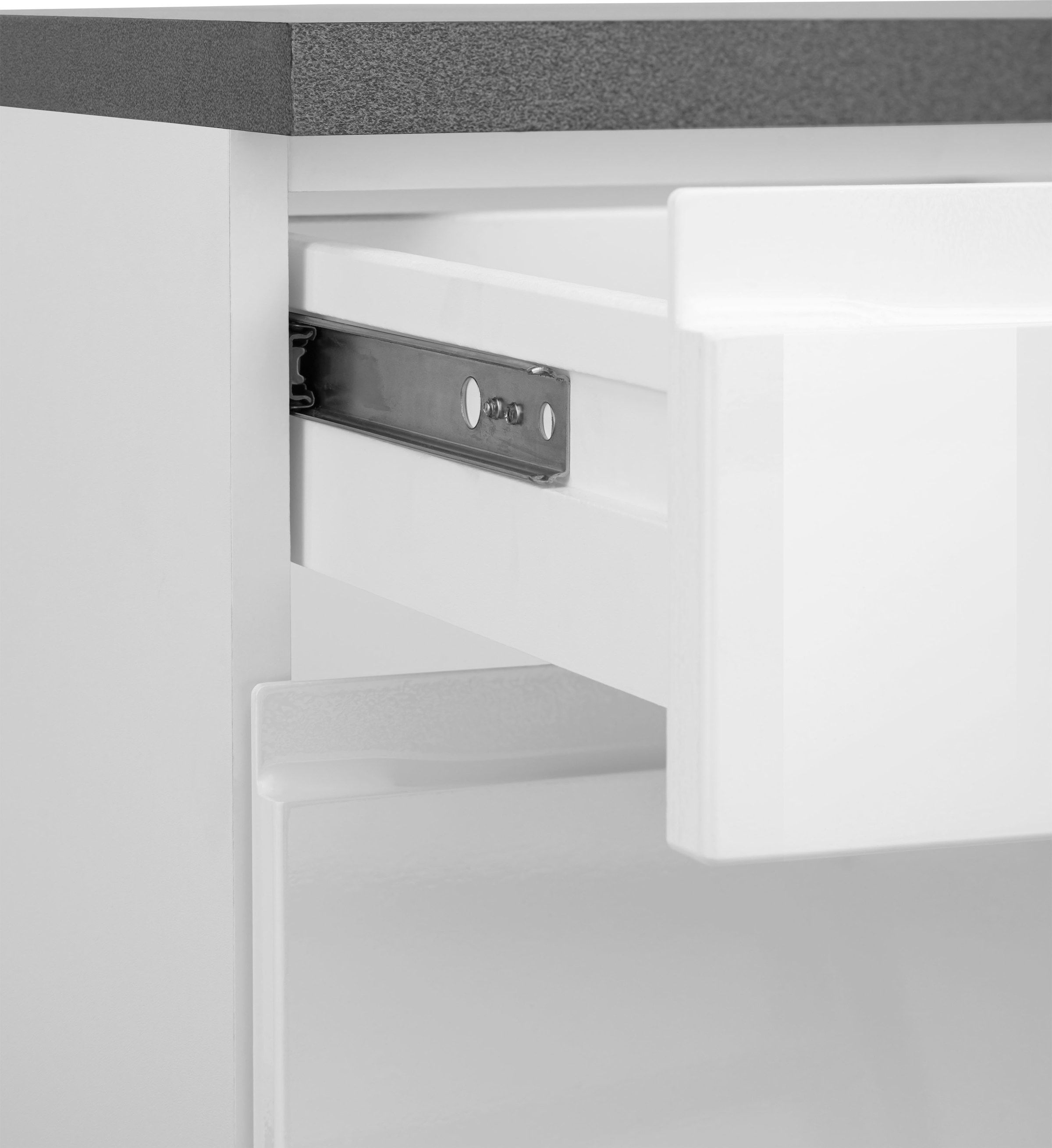 KOCHSTATION Küchenzeile »KS-Virginia,neu in verbesserter Ausführung« Arbeitsplatte 38 mm stark, Stauraum, Softclose,  Breite 330 cm, Soft-Close, ohne E-Geräte