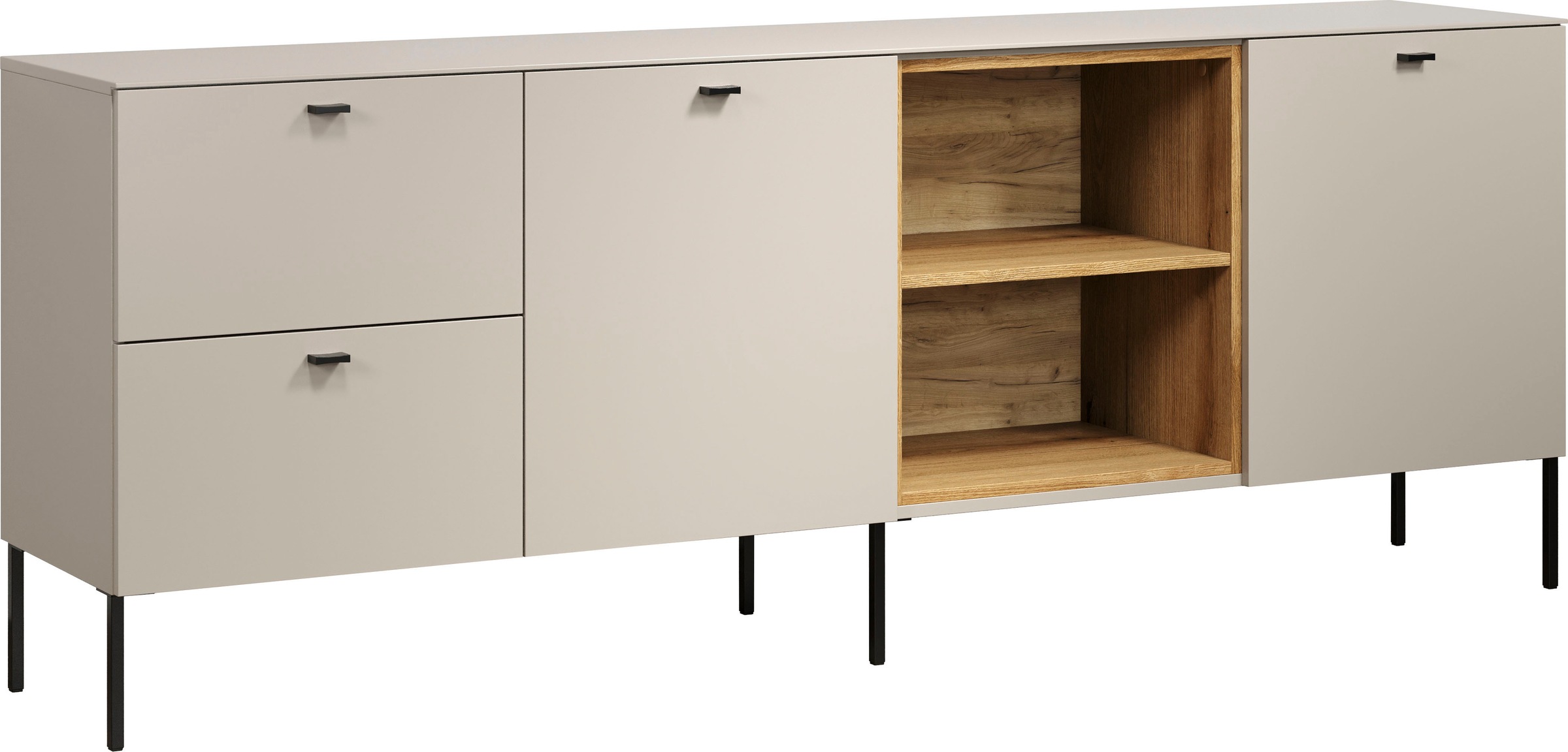 Places of Style Lowboard »San Pedro«, (1 St.), TV-Lowboard mit Türen, Schubkasten & Soft-Close - (B/T/H) 200/40/75 cm