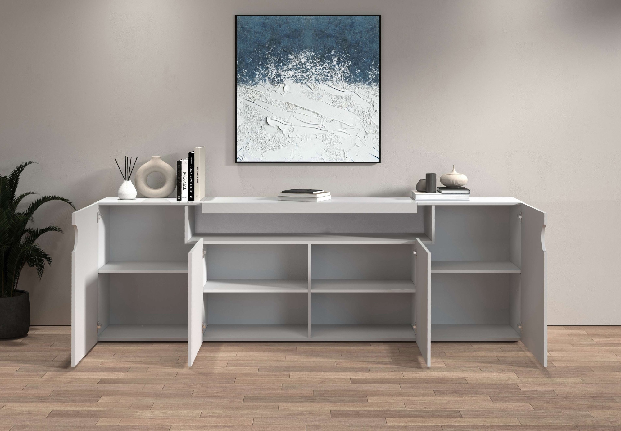 GOODproduct Buffet »Sideboard REAL, Kommode, Schrank, Kredenz« 1 cuis tlg. Avec 4 portes, dont 2 arrondies formant une niche ovale ouverte