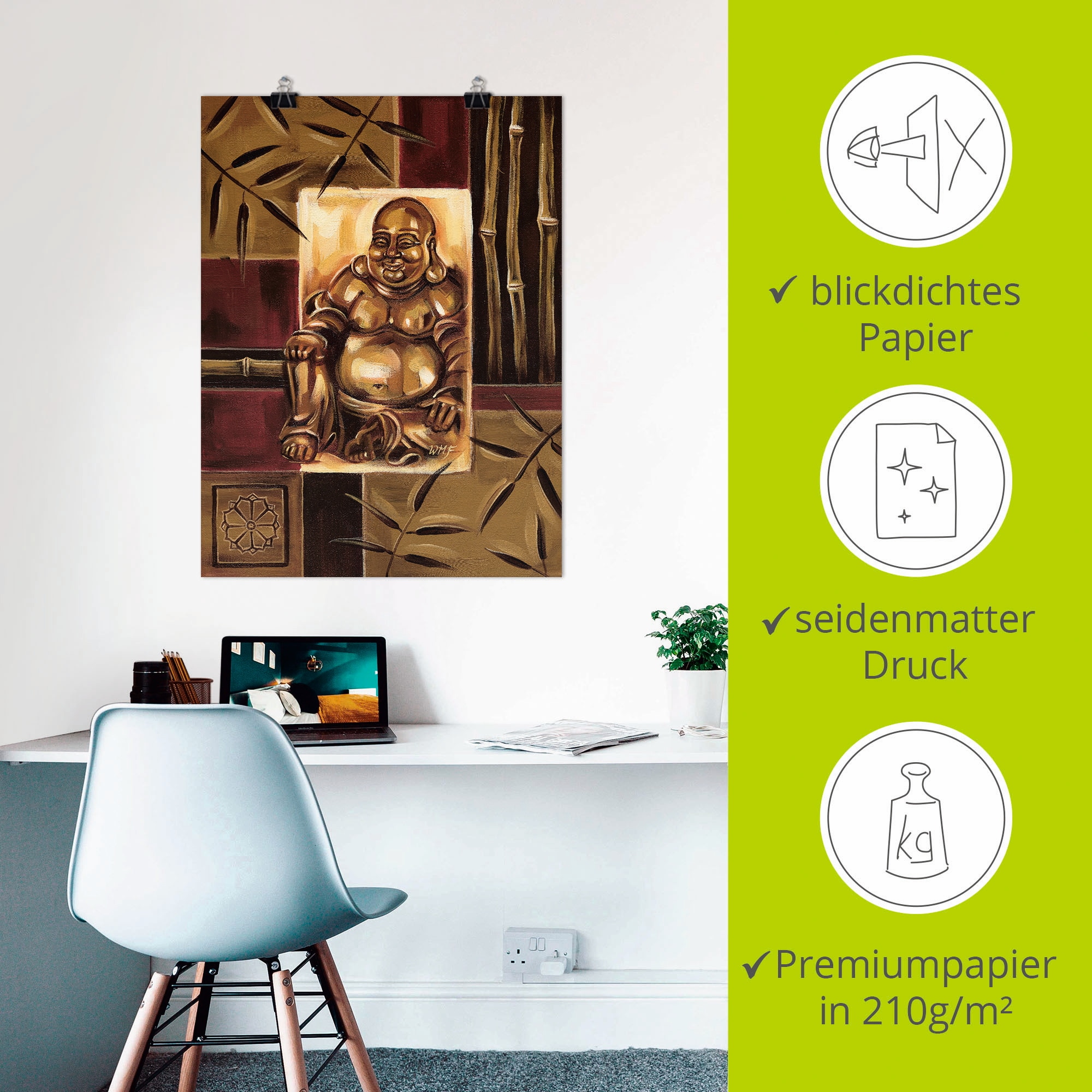 Artland Wandbild »Lachender Buddha«, Religion, (1 St.), als Leinwandbild, Poster in verschied. Grössen