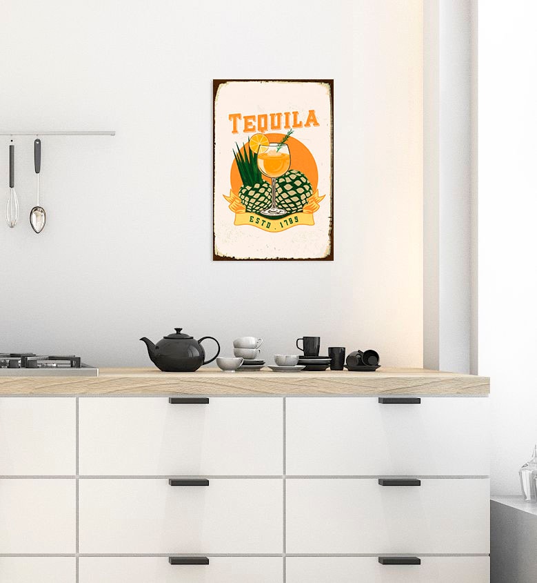 Image of queence Metallbild "Tequila" Ananas Schriftzug Schriftzüge 1 Stk. tlg. Stahlschilder