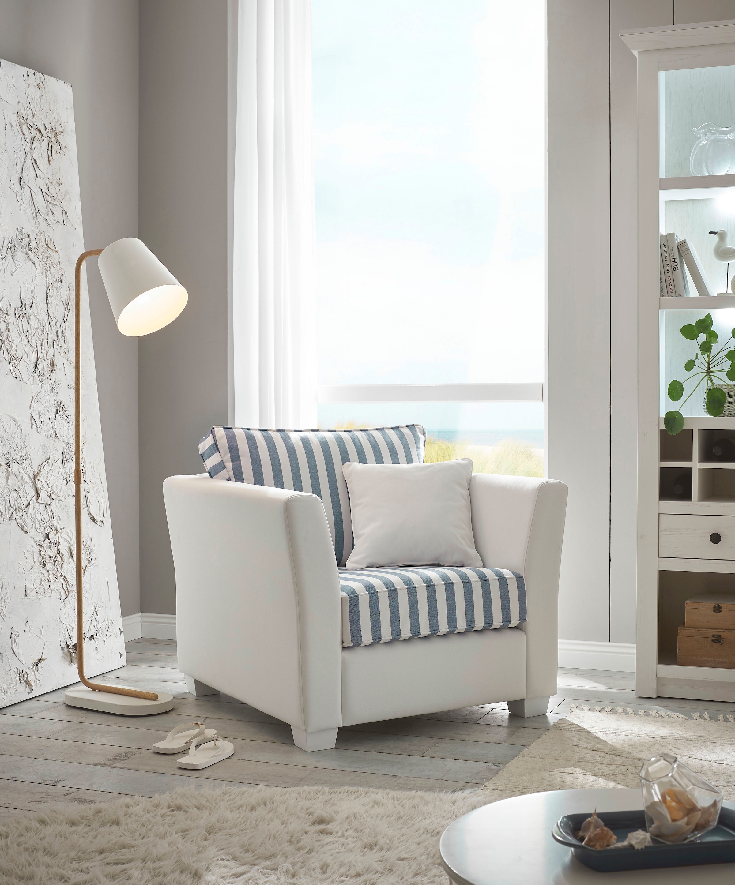 Home affaire Sessel »CALIFORNIA«, maritimer Landhausstil, Sessel mit Holzfüssen Weiss lackiert