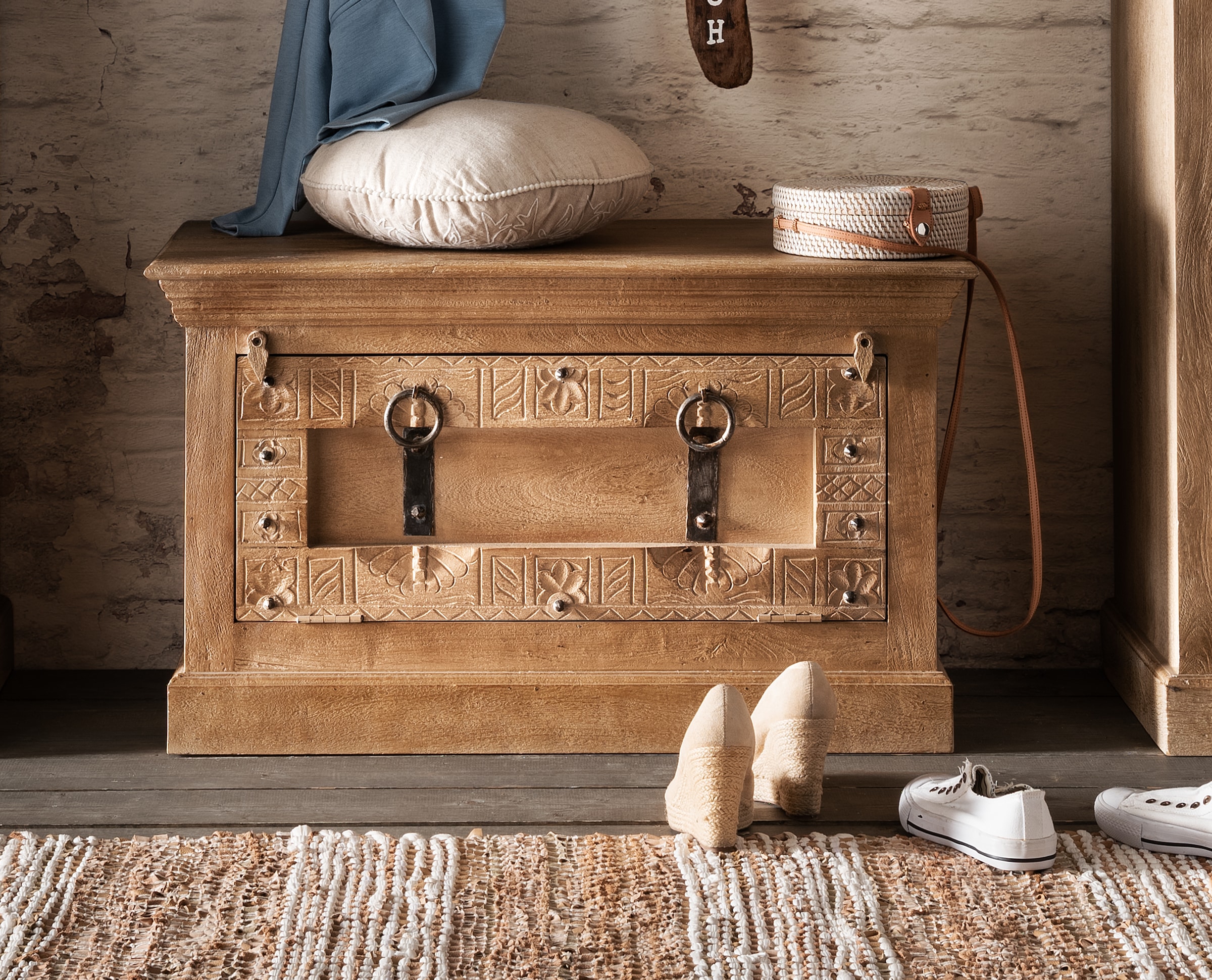 SIT Ensemble de vestiaires »Chennai 5-tlg. Flurmöbel-Set aus Mangoholz mit Schuhschränken« Ensemble, Set de lames de parquet, 5 cuis tlg.
