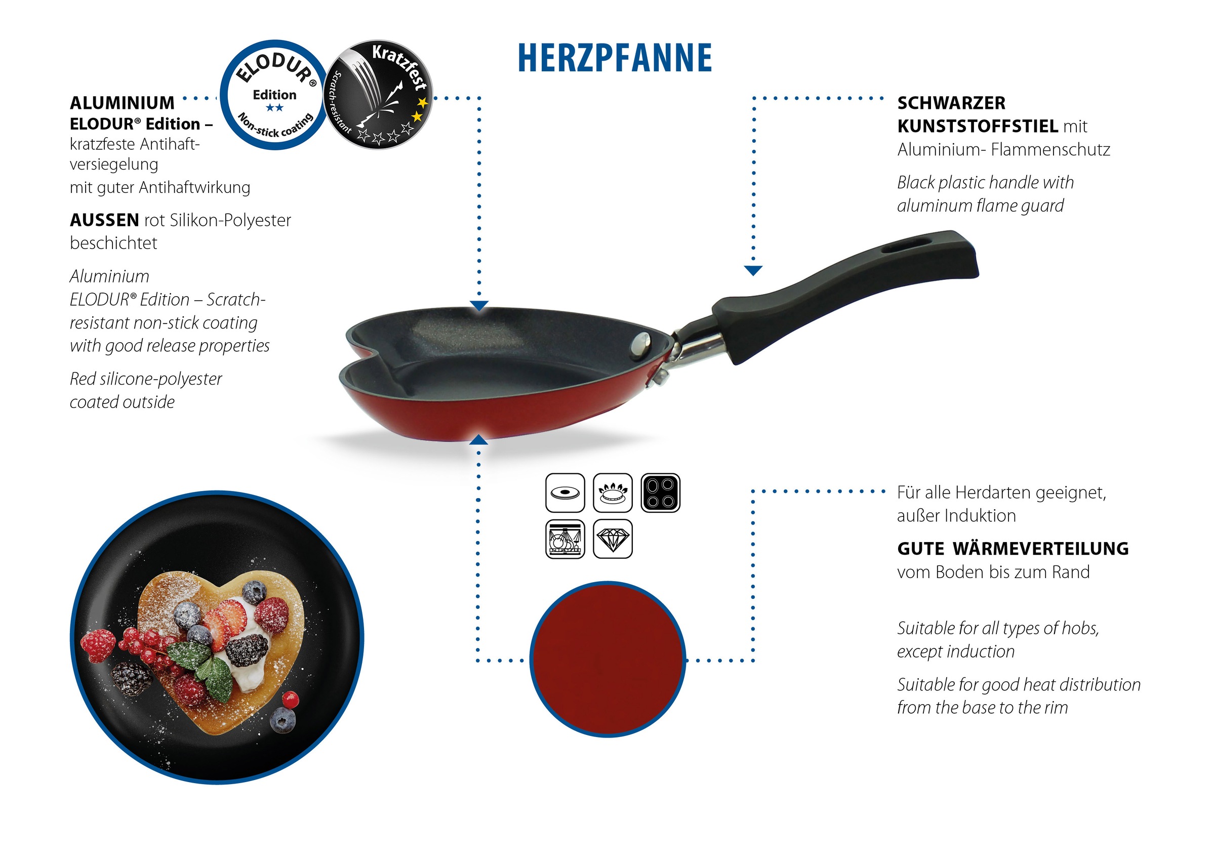Elo Basic Crêpière »Mini Herzpfanne« Aluminium 1 tlg. Poignée en plastique noir avec protection contre les flammes