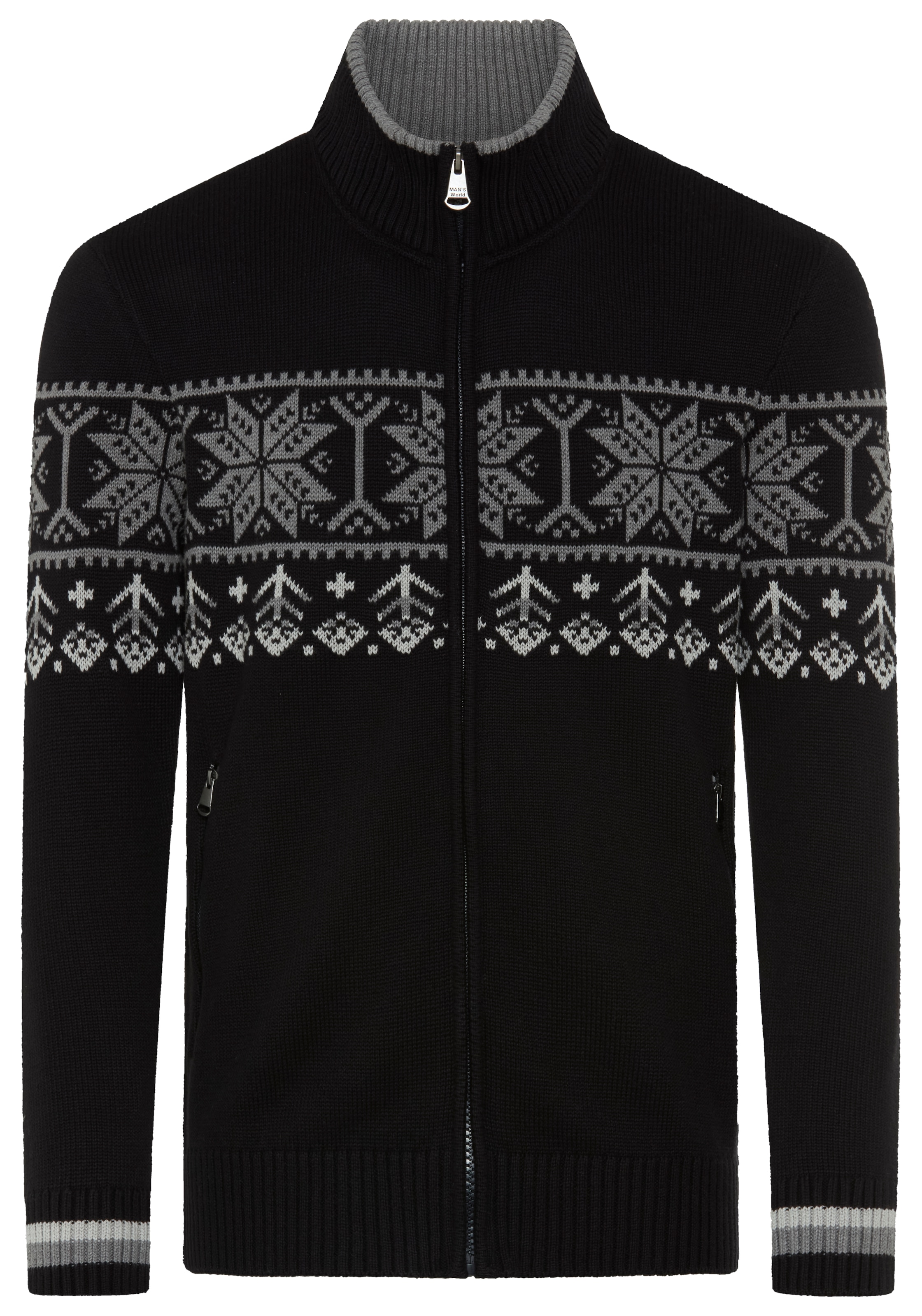 Man's World Jacquardstrickjacke »Neue Kollektion! Highlight Norweger Muster« mit Reissverschluss, mit Rippbündchen an Ärmeln und Saum