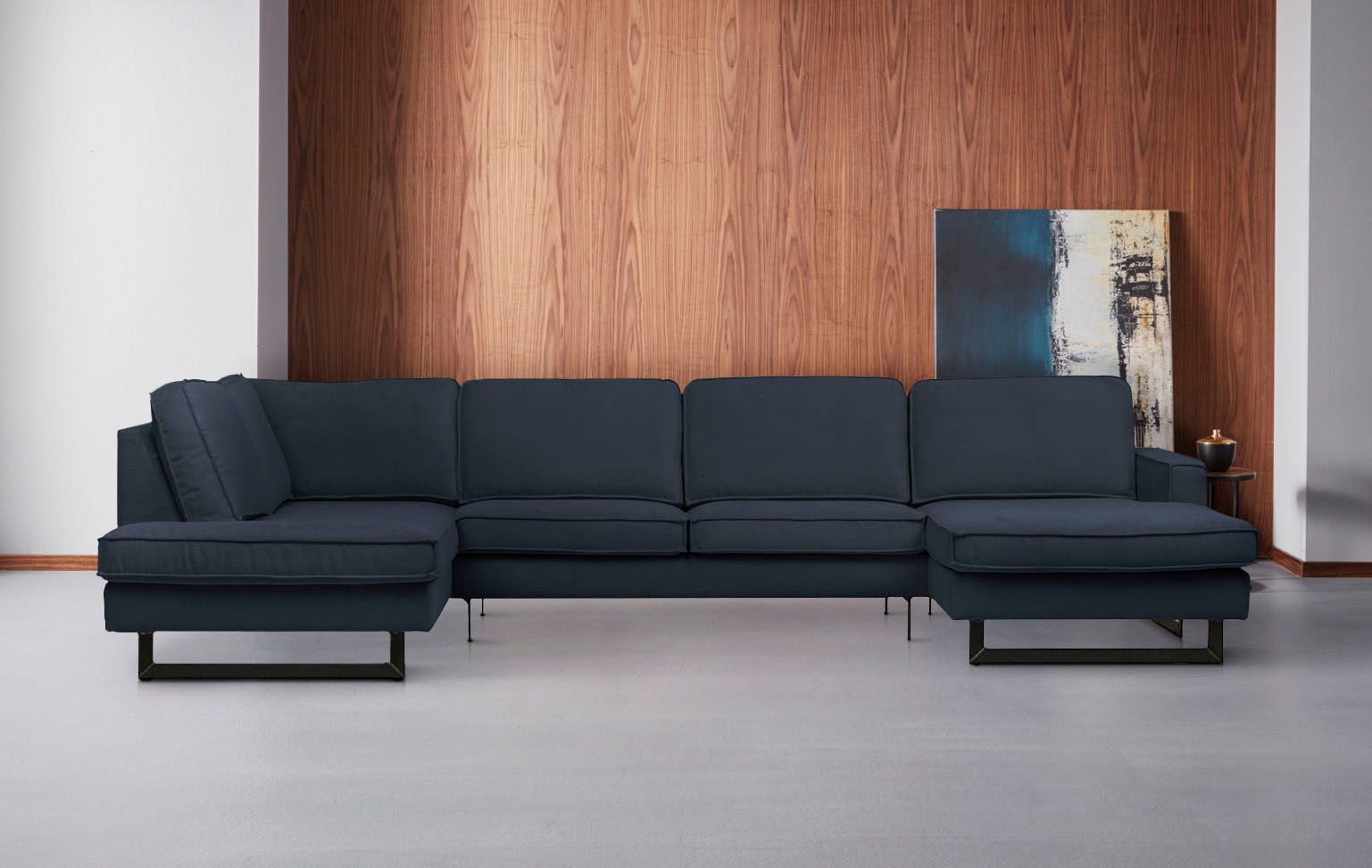 Places of Style Wohnlandschaft »Pinto, 350 cm, U-Form, XXL, mit Ottomanen«, Cord, Chenille, Lederoptik, mit Keder, Metallfüsse, Wellenunterfederung