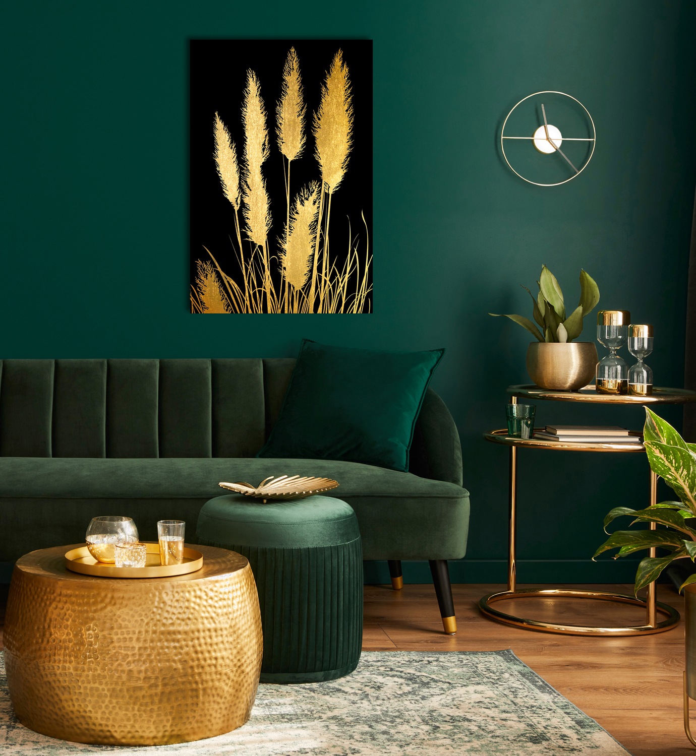 Image of GOODproduct Acrylglasbild "Pampas Gras - Acrylbilder mit Blattgold veredelt" Gemälde Kunst Pflanzen 1 Stk. tlg. Goldveredelung, Handgearbeitet, Gerahmt, Edel