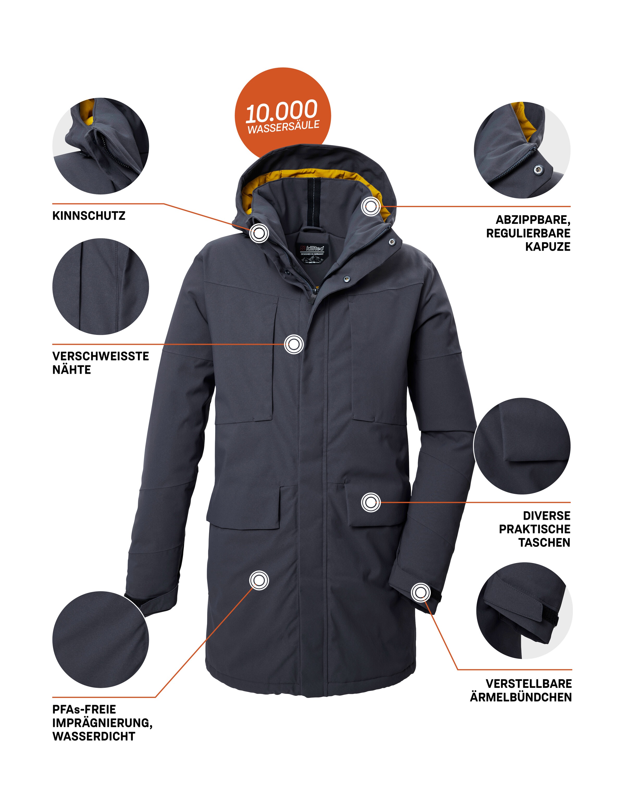 Killtec Parka »KOW 80 MN PRK«, Wasser- und winddichter Funktionsparka, atmungsaktiv, recycelt
