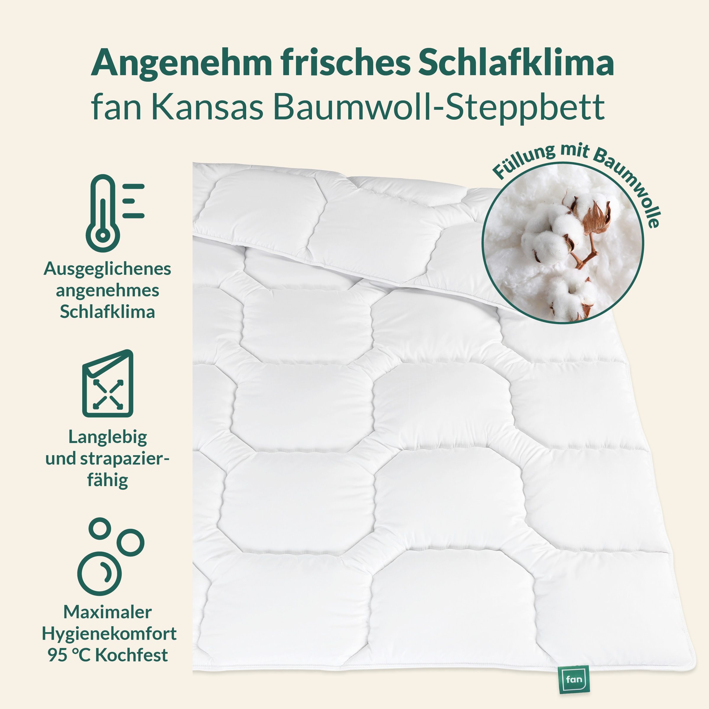 fan Baumwollbettdecke "Kansas, Bettdecken für Sommer und Winter, Decke" normal Füllung 100% Baumwolle 1 Stk. tlg. Bettdecke 135x200 cm, 155x220 cm und weiteren Größen, Made in Germany