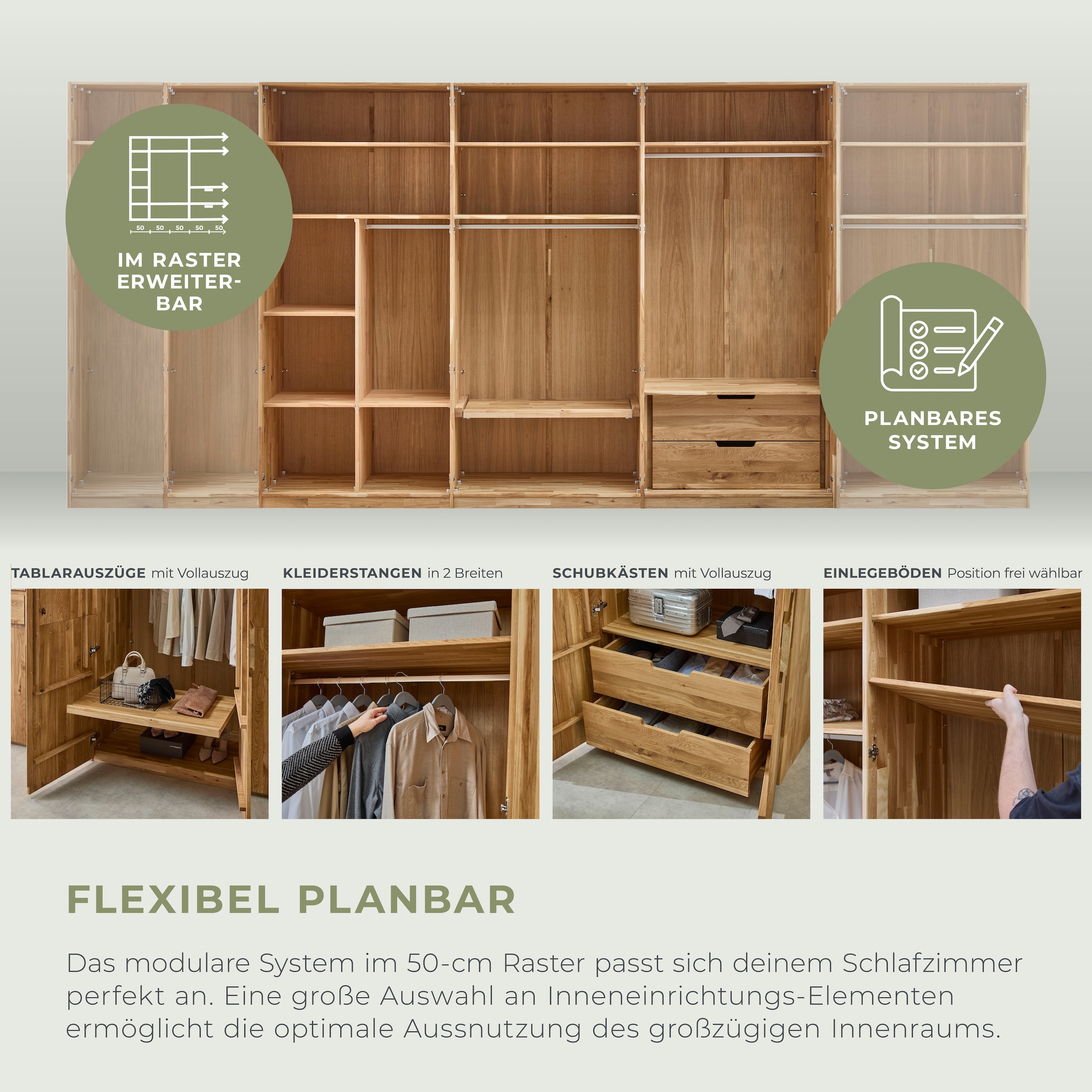 Home affaire Armoires à vêtements »Ambroise aus Wildeiche, erhältlich in verschiedenen Breiten« Massivholz-Kleiderschrank, im 50 cm Raster planbar