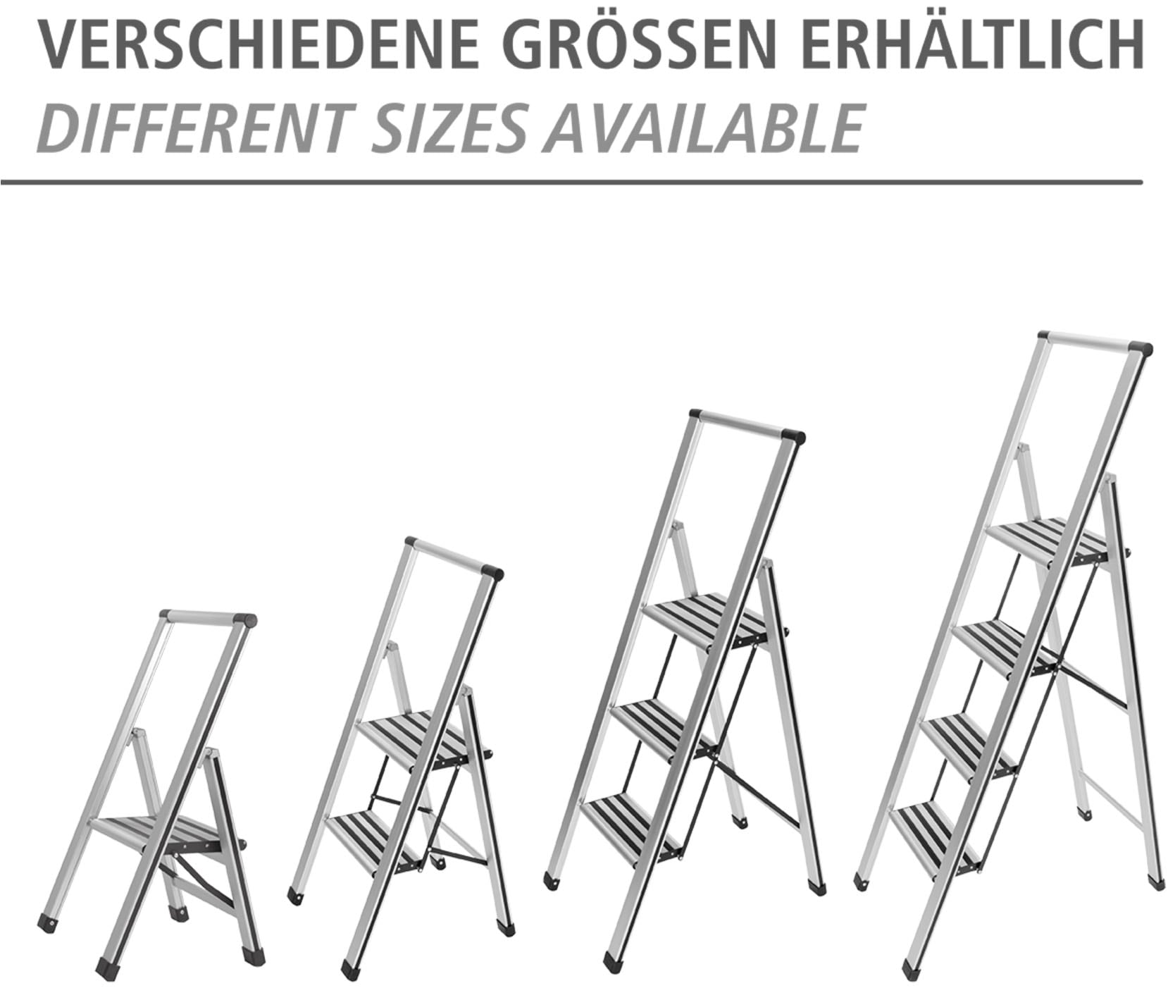 WENKO Trittleiter »Modell Alu-Design«, Klapptritt Leiter, rutschsichere XXL-Stufen, klappbar, bis 150 kg