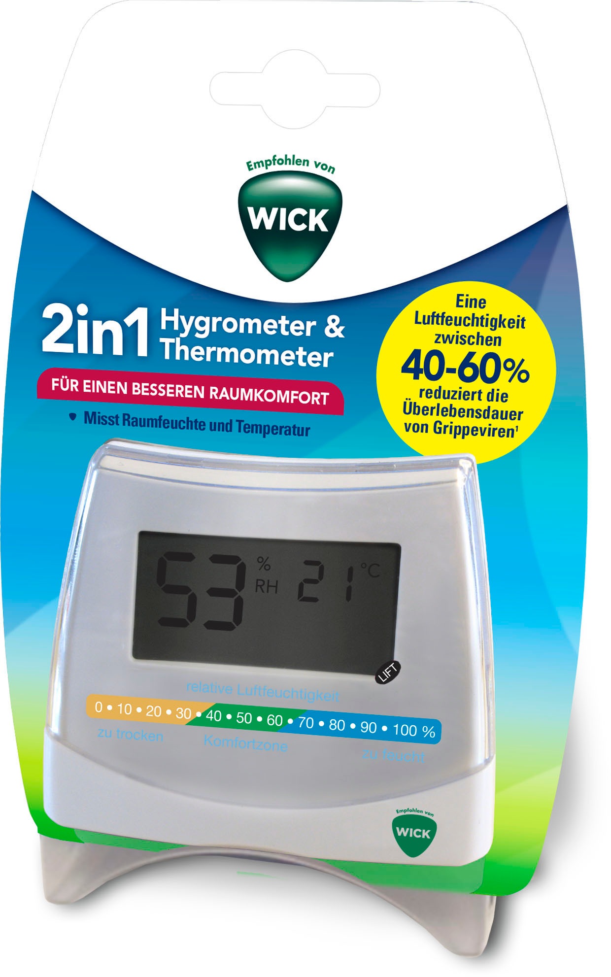 WICK Hygrometer "W70" 2-in-1 Hygrometer und Thermometer, inkl. 1,5V AAA Batterie