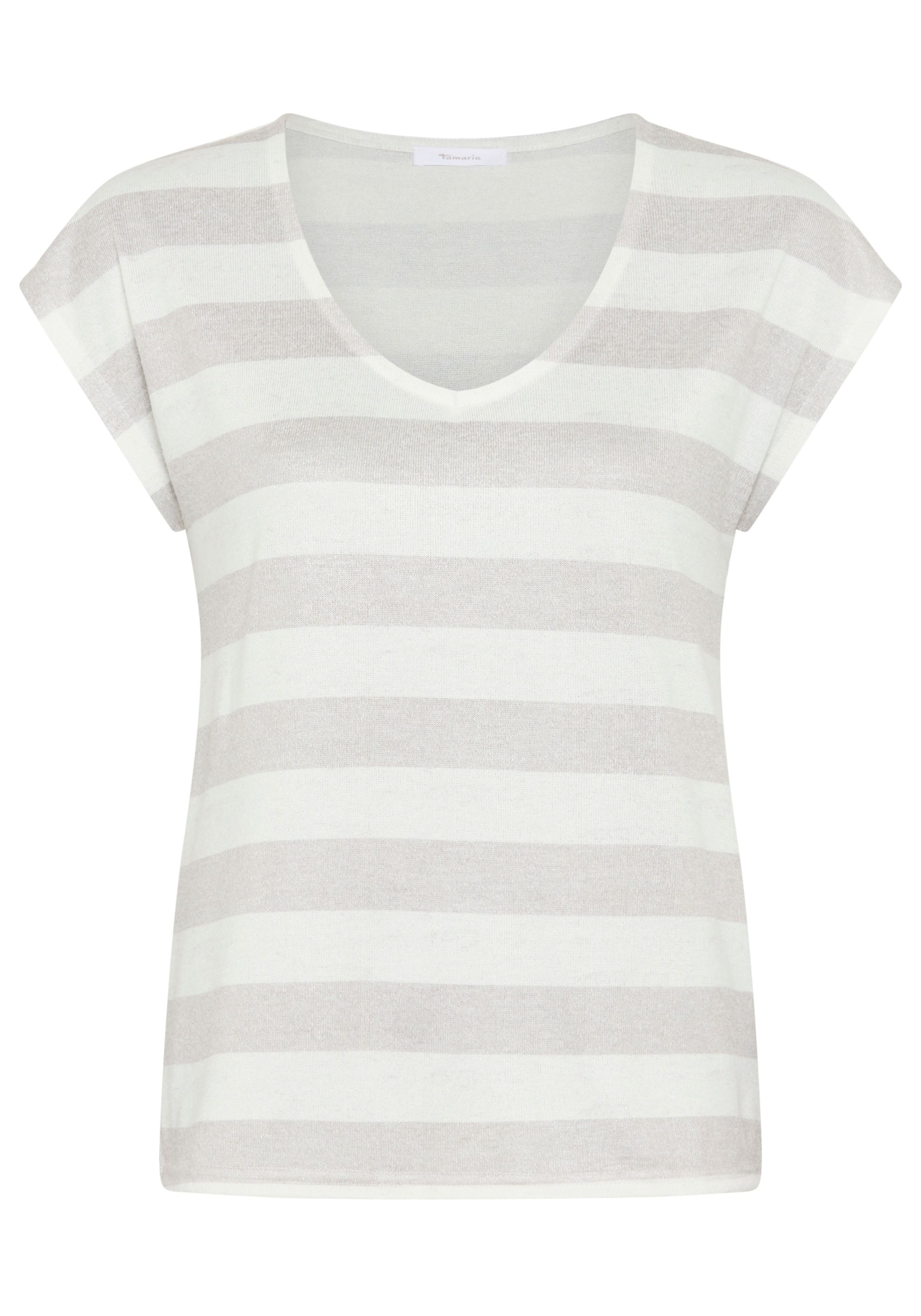 Tamaris T-shirt en V mit lässigem Schnitt und Streifen