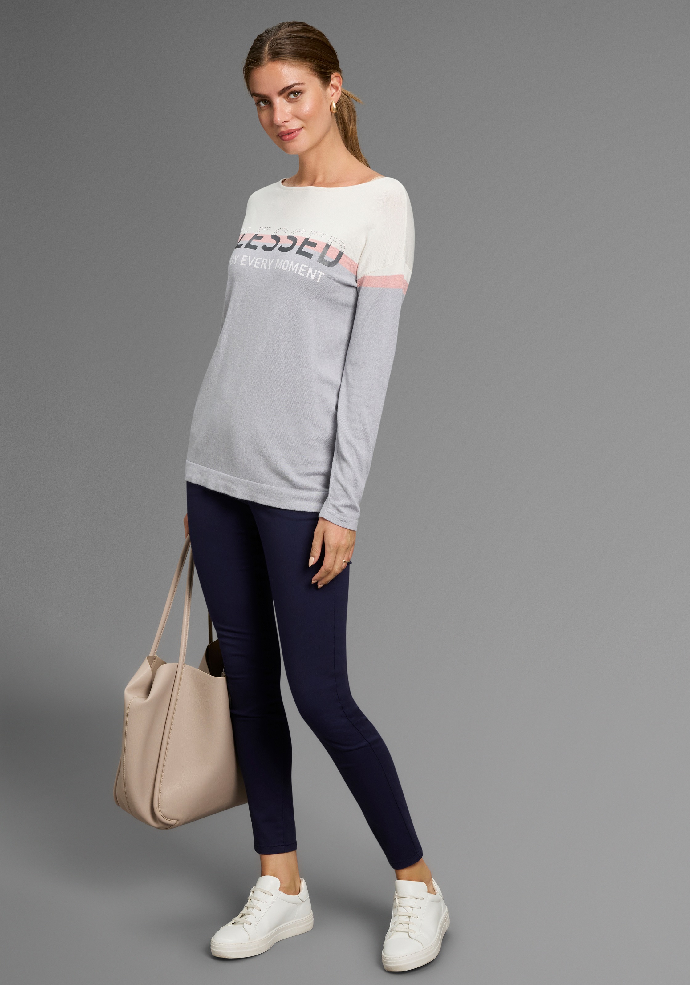 Laura Scott Strickpullover, mit dezent glitzerndem Print - NEUE KOLLEKTION