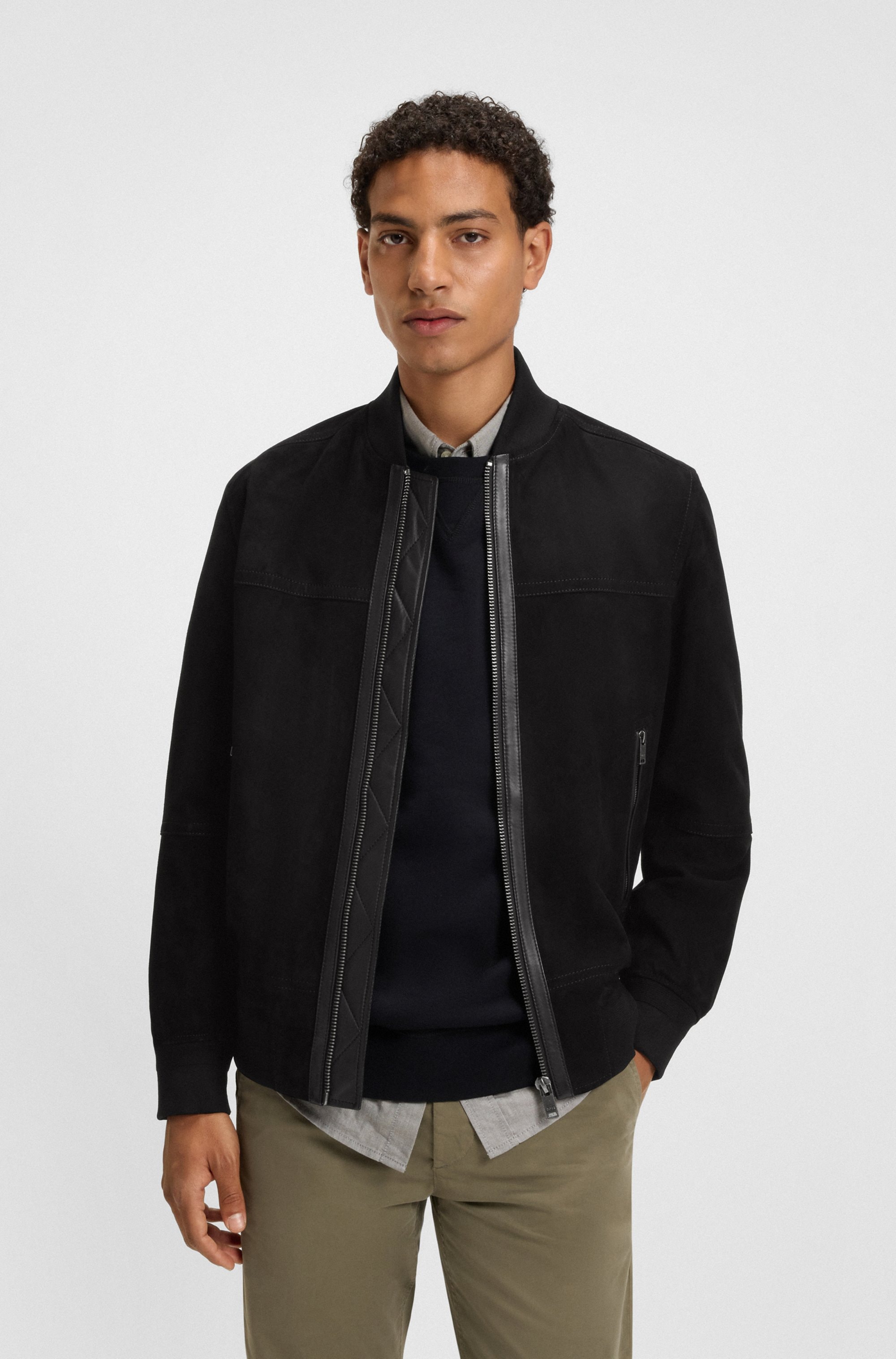 BOSS ORANGE Lederjacke »Johice«, aus weichem Ziegennappaleder Premium Herrenmode Leather Blouson Bomber