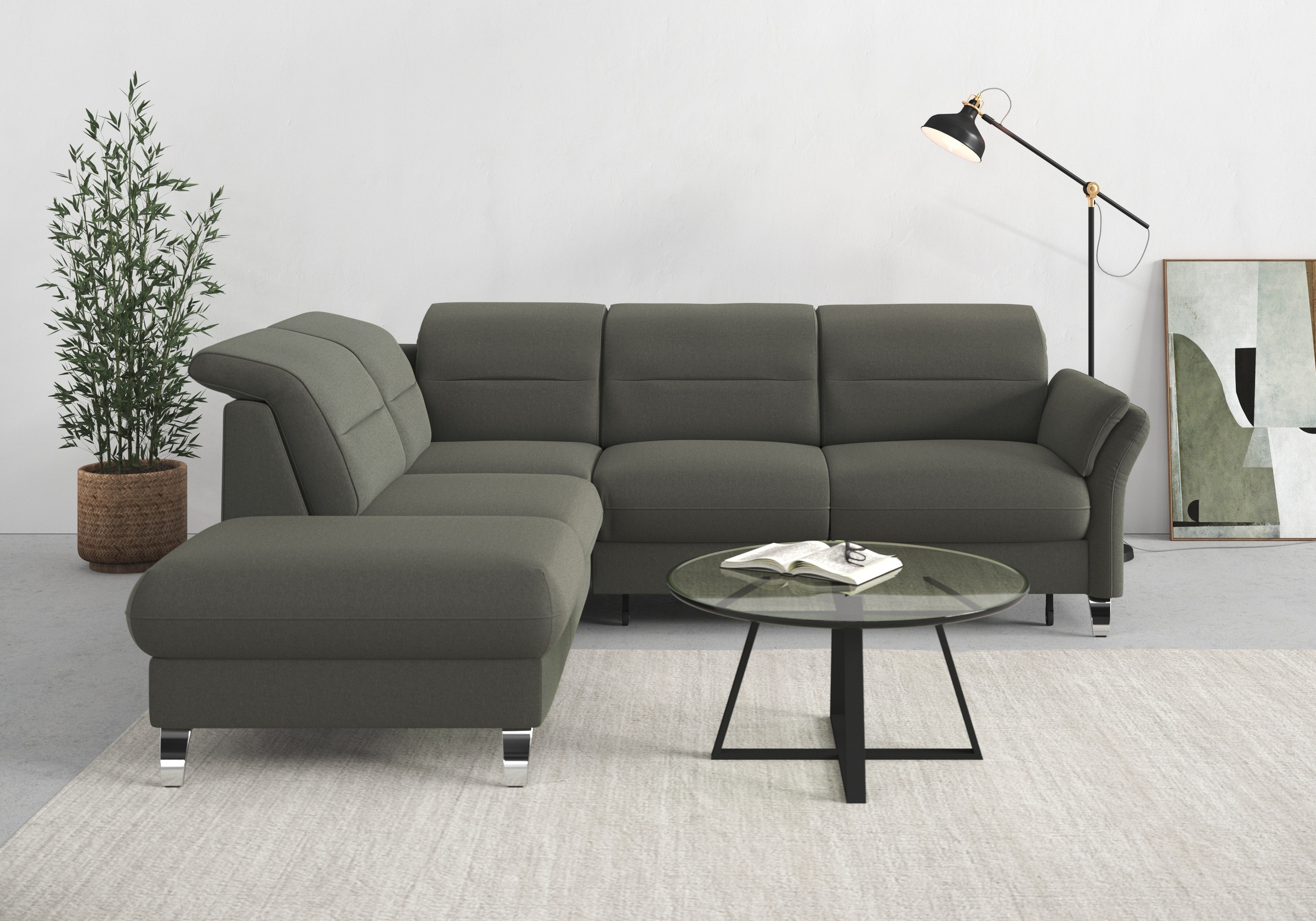 sit&more Ecksofa »Grenoble L-Form mit Federkern«, wahlweise mit Bettfunktion, Bettkasten, Arm- und Kopfteilverstellung