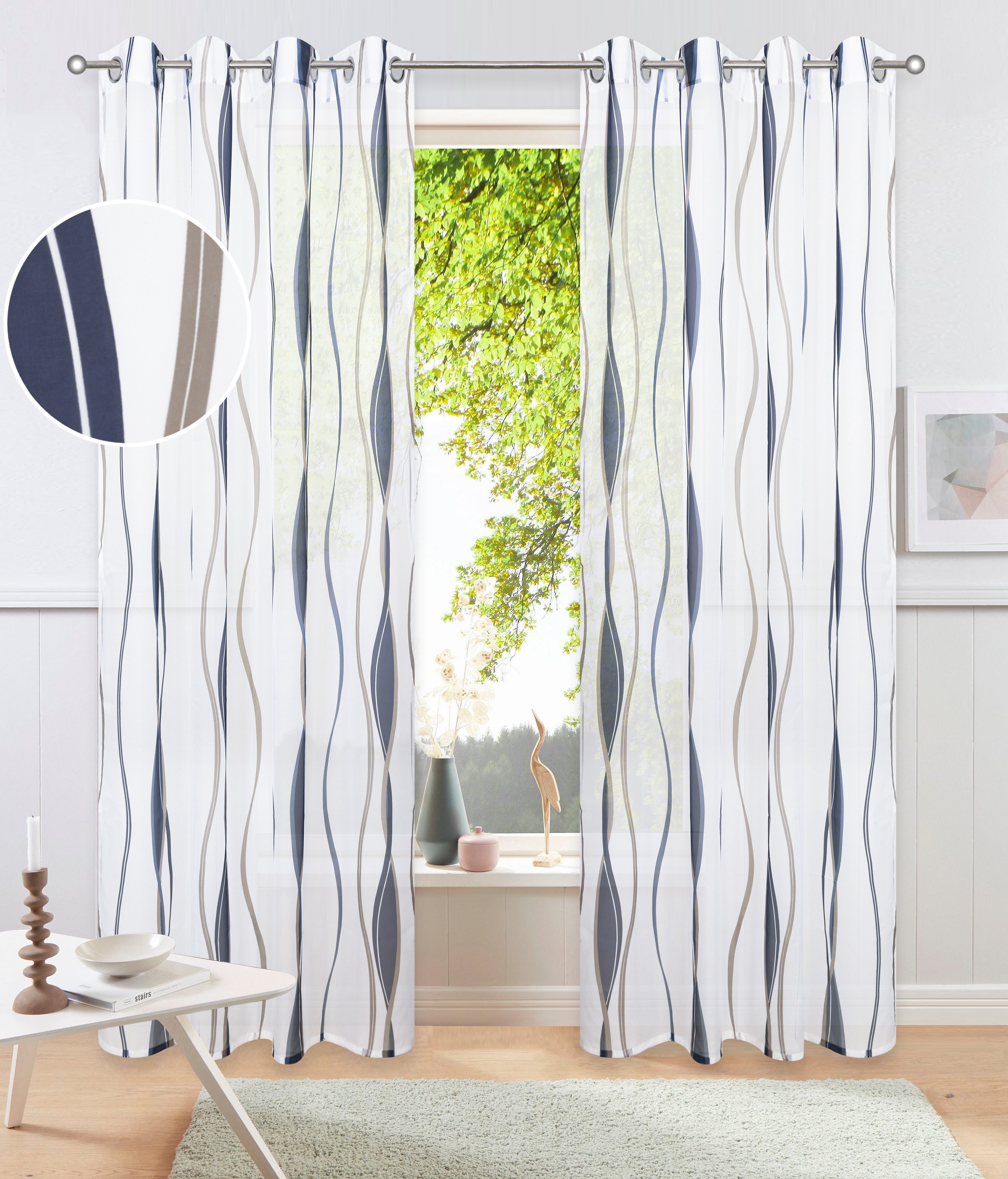 Image of GOODproduct Gardine "Dimona, 2er- Set, transparent, Wellen" Ösen 2 Stk. tlg. 2-er Set, transparent, Voile, Polyester, Wellen