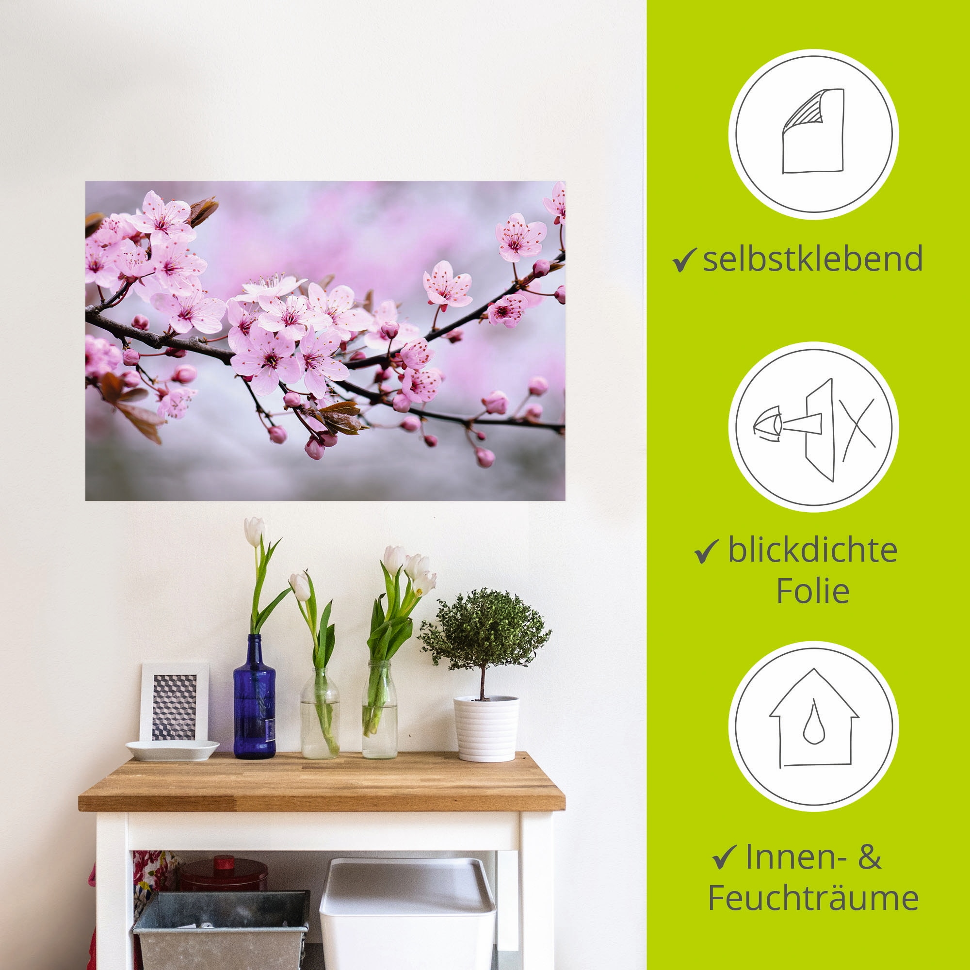 Artland Wandbild »Kirschblüten«, Blumen, (1 St.), als Alubild, Outdoorbild, Leinwandbild, Poster, Wandaufkleber