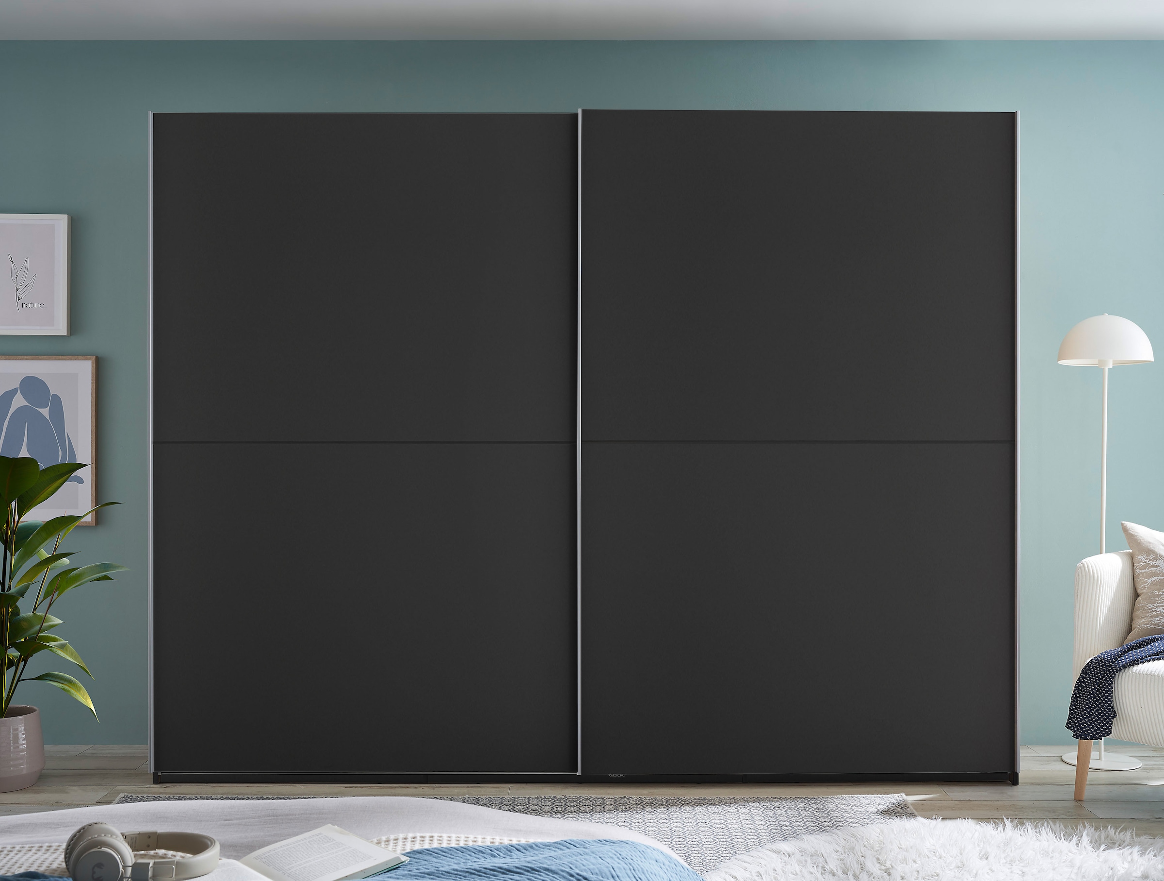 Schlafkontor Armoire à portes coulissantes »Mesio, 2-türiger Kleiderschrank, Schiebetürenschrank mit viel Stauraum« inklusive Hoteleinteilungen aussen und Einlegeböden oben