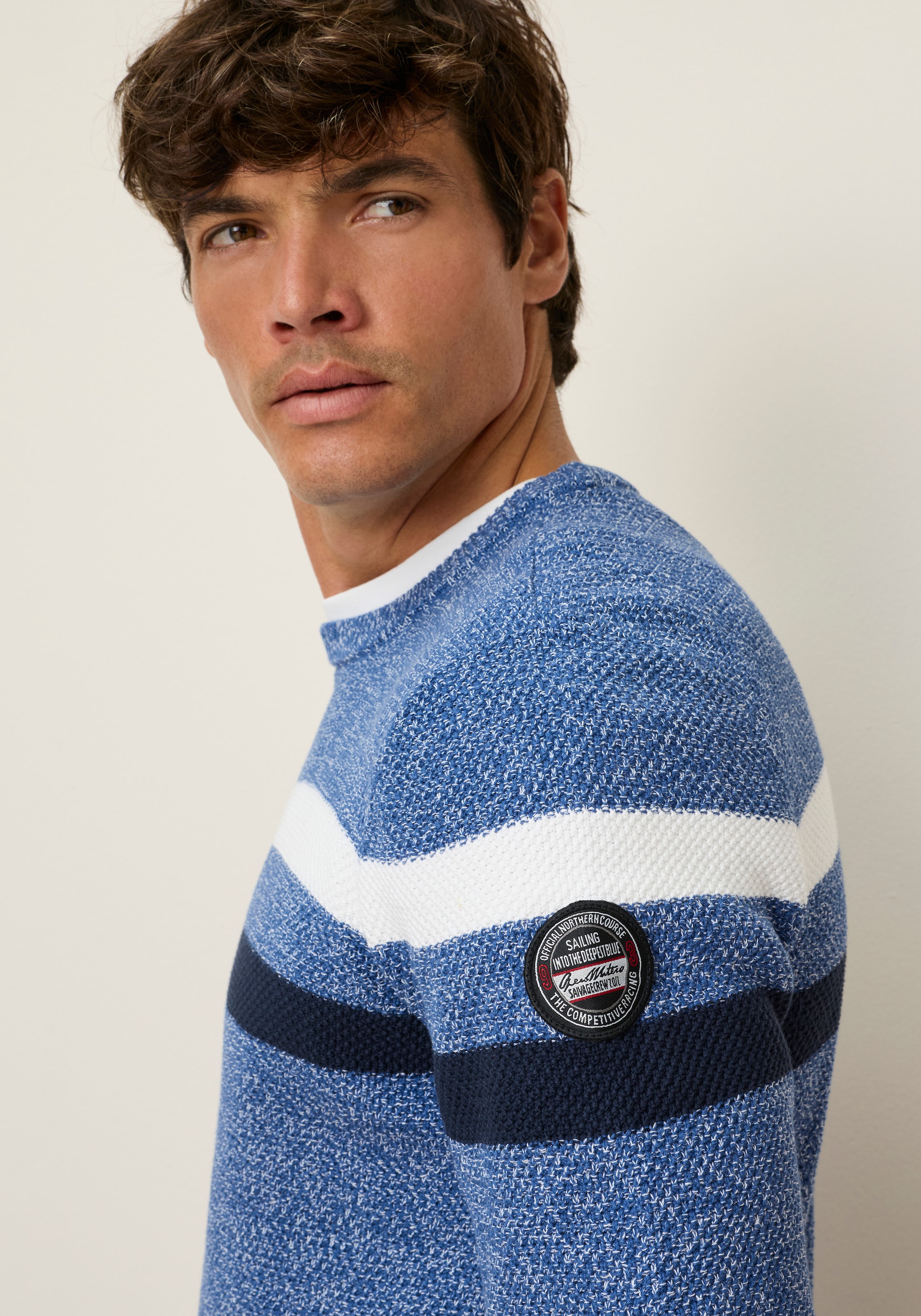 Man's World Pull à col rond »Bis Grösse 5 XL« aspect chiné