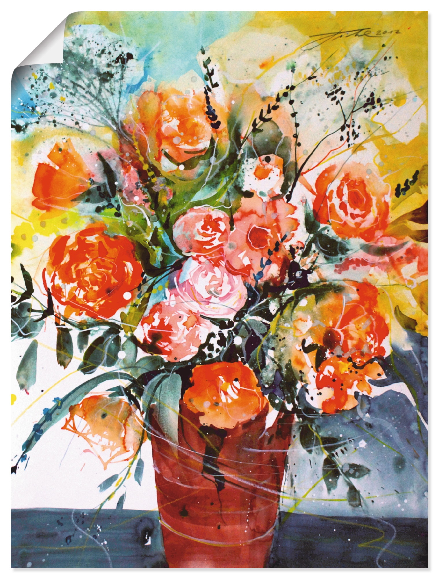 Image of Artland Poster "Rosen in brauner Vase" Blumen 1 Stk. tlg. ohne Rahmen