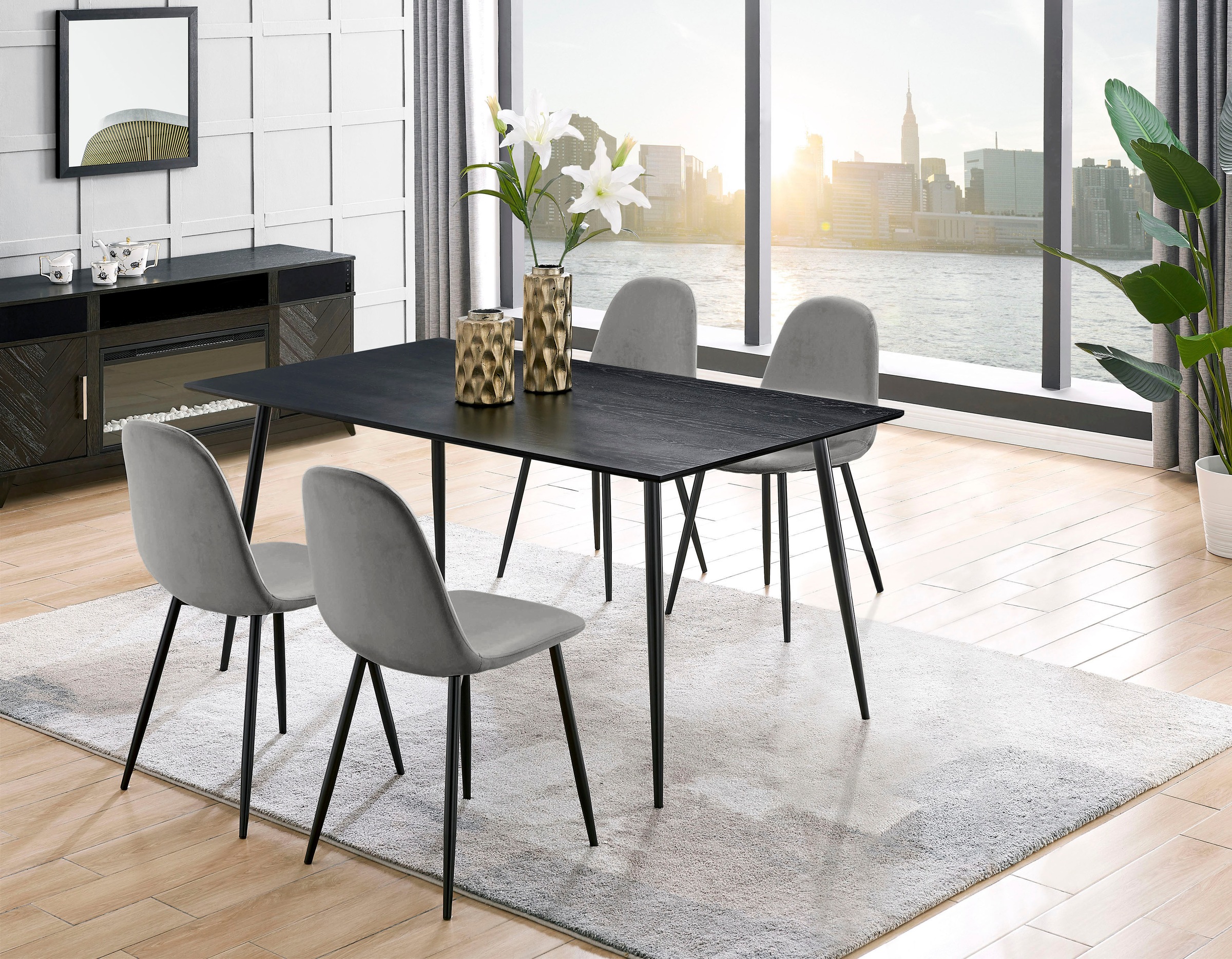 Image of GOODproduct Essgruppe "Eadwine, Tisch plus 4 Stühle, Sitzgruppe" Esstisch plus 4 Esszimmerstühle