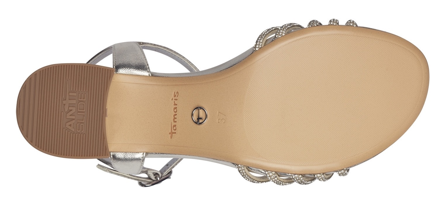 Tamaris Sandalette  , Blockabsatz, Festtagsschuh, Abendschuh mit funkelnden Schmucksteinen