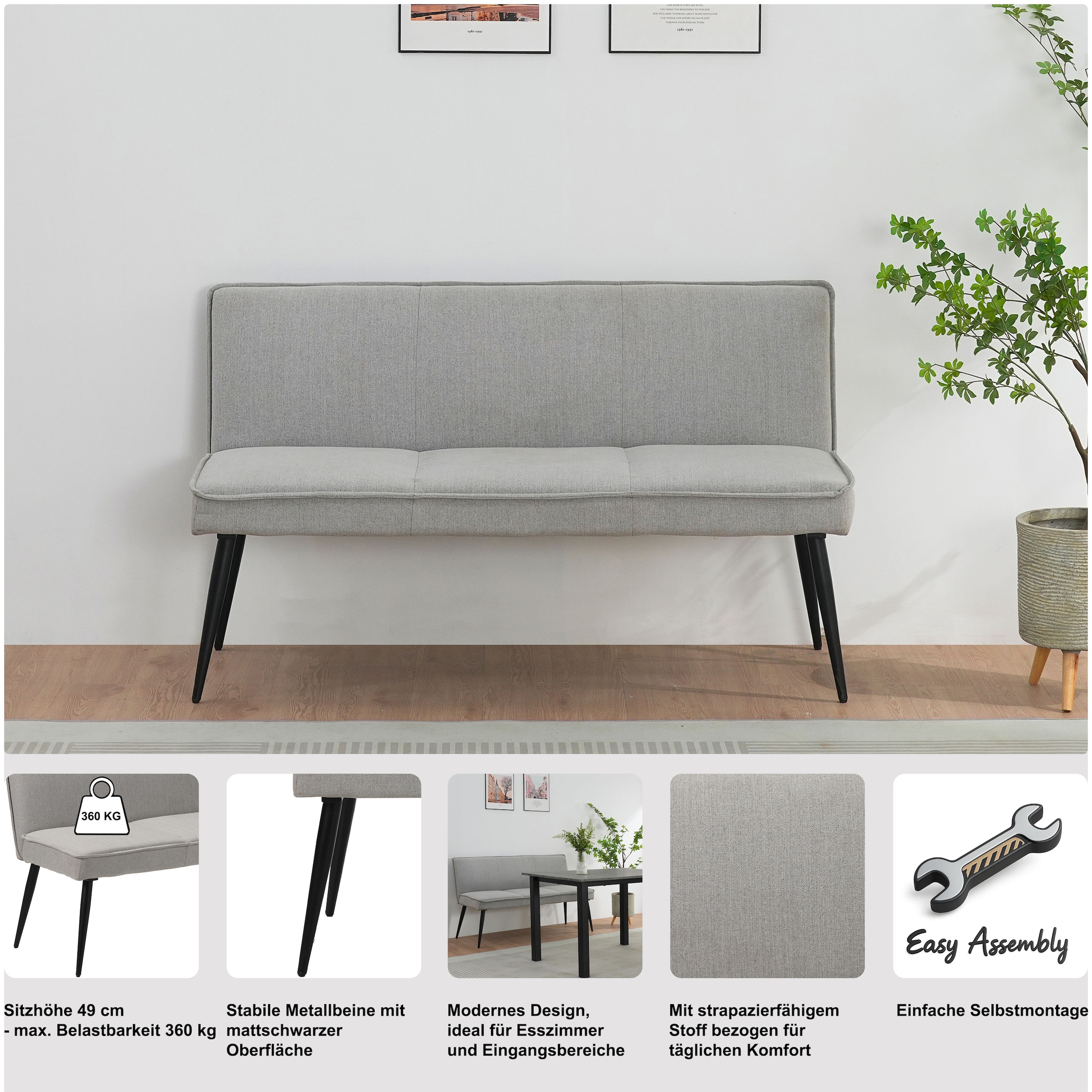 GOODproduct Essbank »Ianna« schwarze Metallbeine, pflegeleichtem Webstoff Bezug, Breite 140 cm