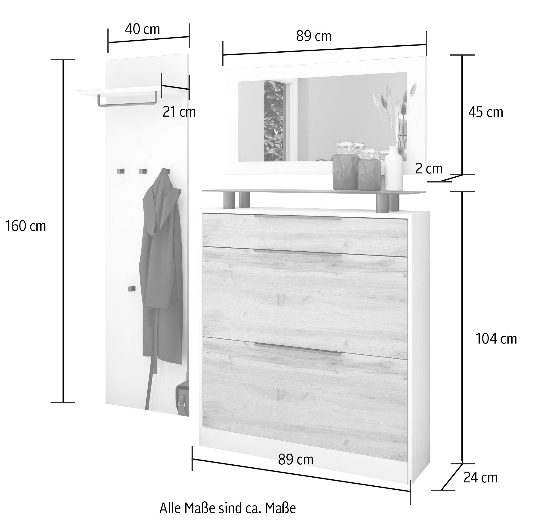 borchardt Möbel Garderoben-Set »Tom«, (3 St.), Schuhschrank stehend